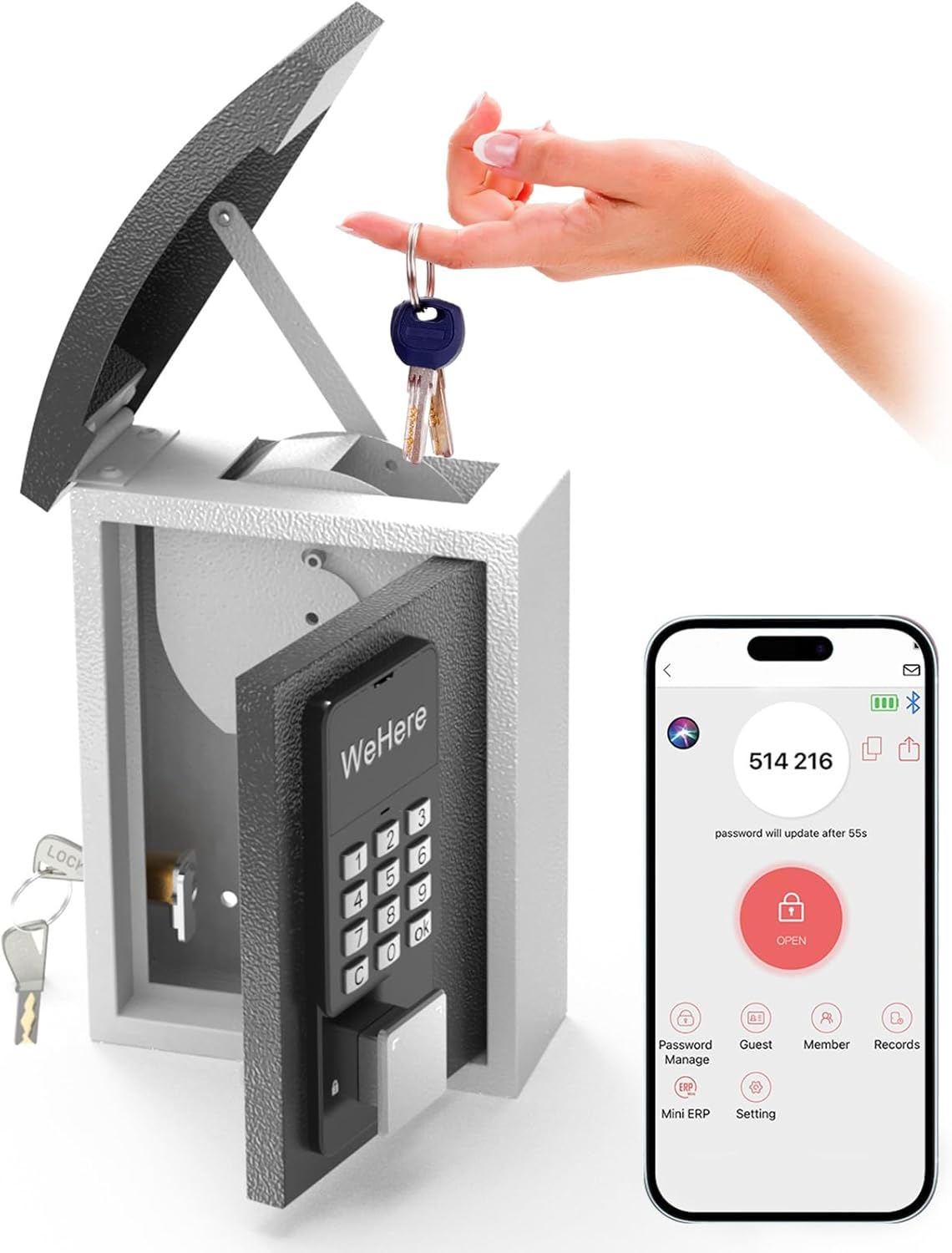 Didihere Key Lock Box with Drop Slot, Porch Hide a Key Box Wall Mount, Smart Key Lockbox for House Outside, Realtors, Apartment, Store, Multiple Unlocking Ways image number 1
