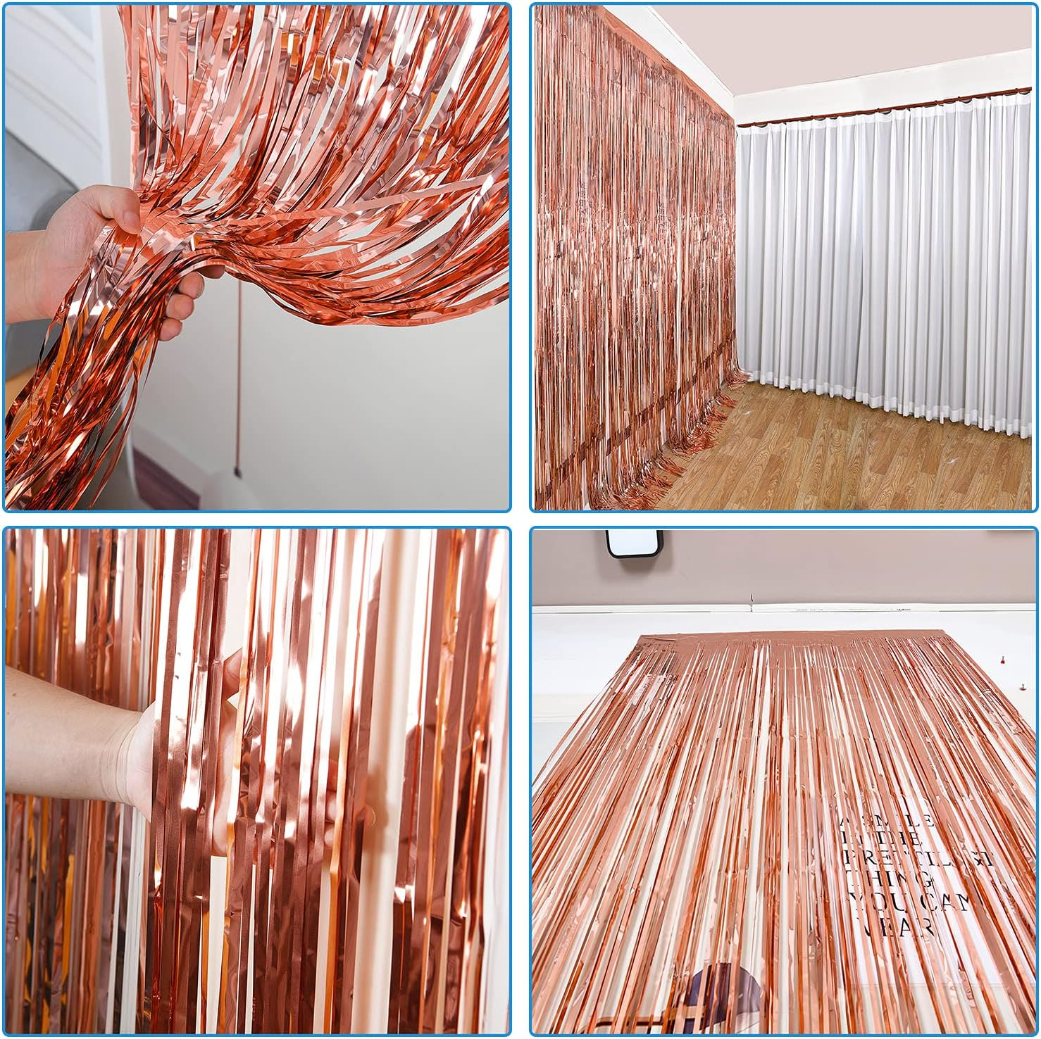 Metallic Tinsel Curtains Rose Gold 2 Packs 3 Ft X 8.2 Ft Foil Fringe Curtains for Photo Backdrop Door Wall Hanging Party Offiice Decoration - Gold image number 4