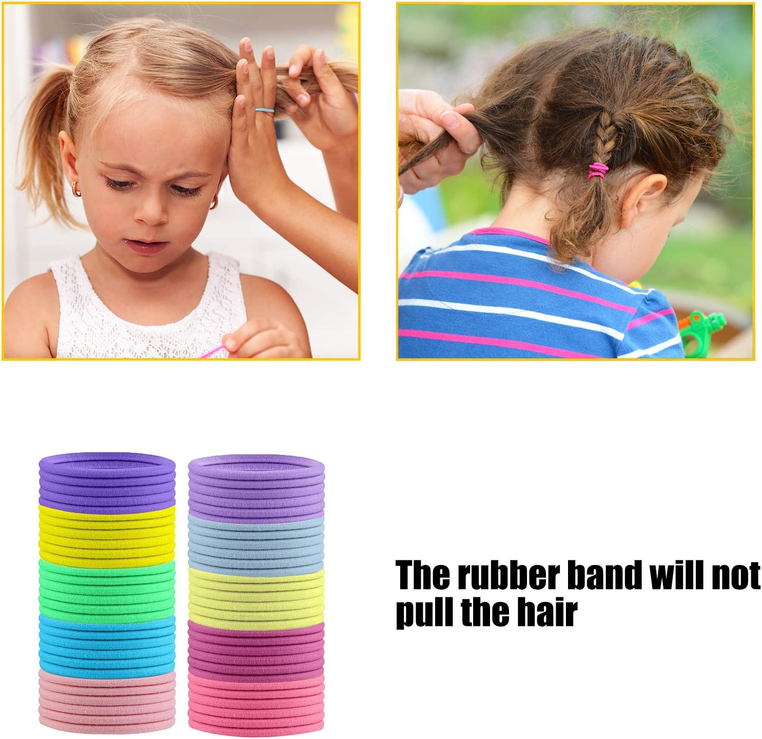 Hanyousheng Pack of 200 Colourful Elastic Hair Bobbles, 2 Mm Multicoloured Hair Bands, Non-Metal, Ponytail Holder, Hair Accessories for Little Girls, Children image number 1