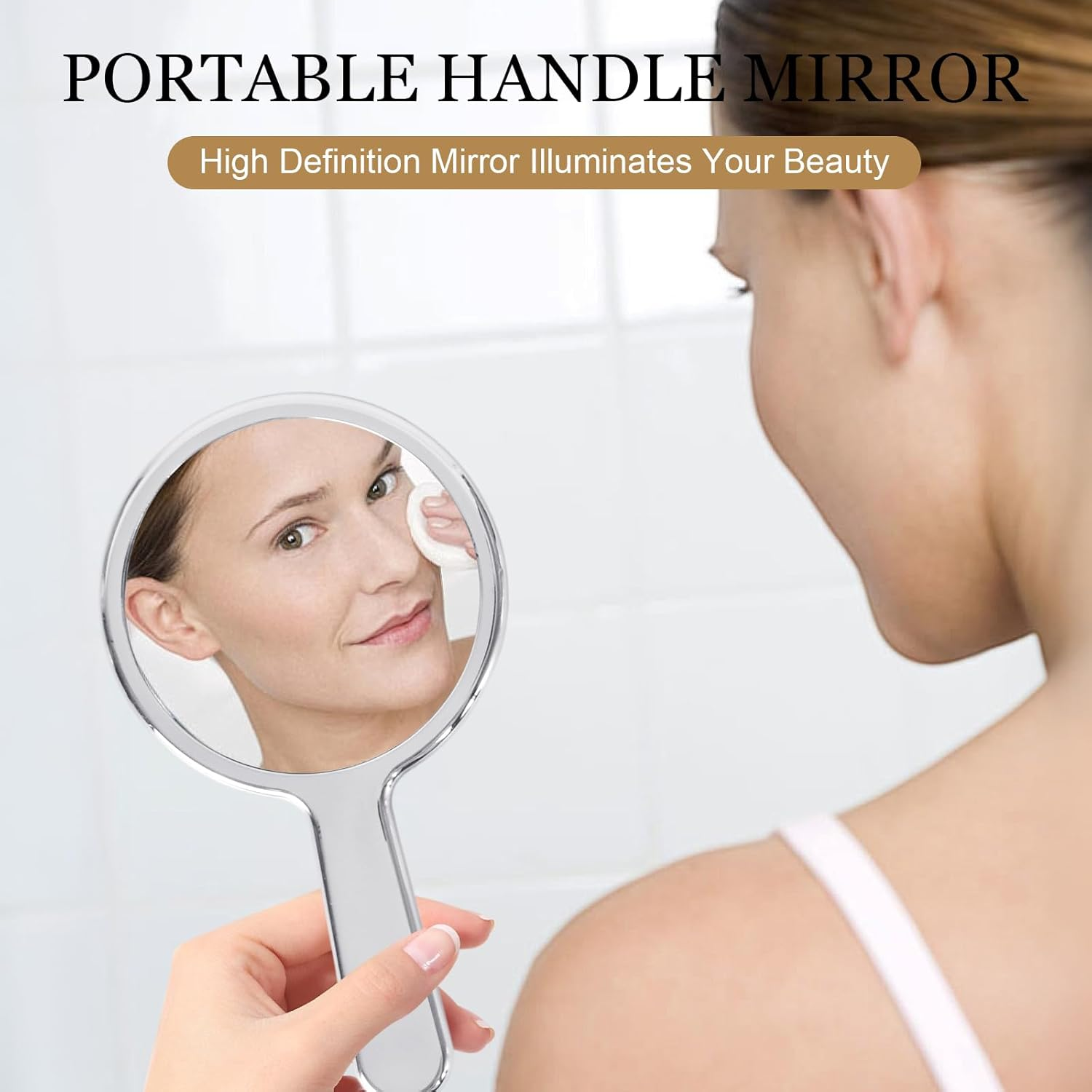 Hand Mirror Professional Hand Held Mirrors Makeup Barbers Shaving Salon Mirrors Hairdressers Compact Tool with Handle for Travel Festival Essentials Portable Makeup Mirror round Silver