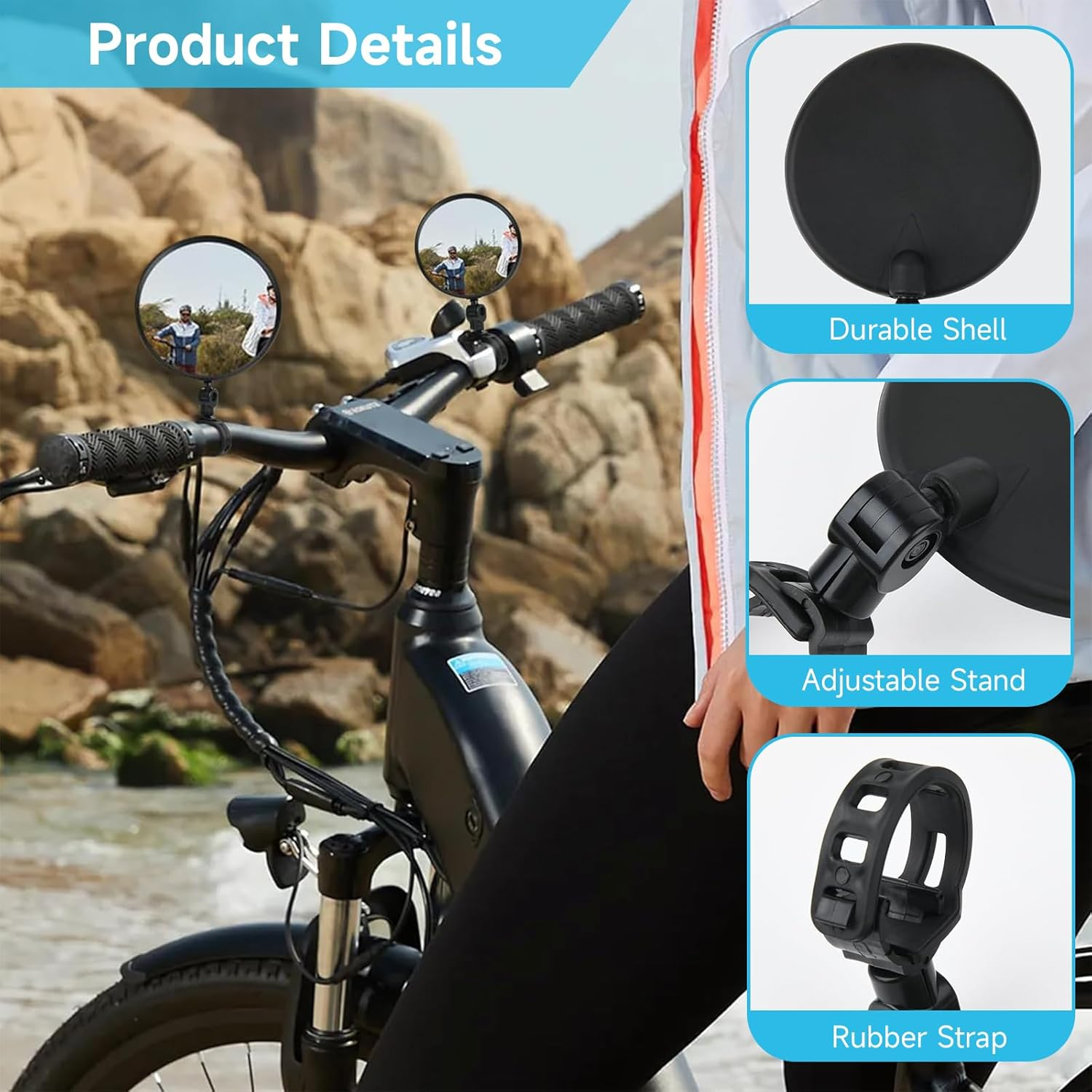 2 PCS Bicycle Mirrors for Handlebars, 360&deg; Rotatable Handlebar Rearview for Mountain Road Bike, Bike Rear View Mirror, Adjustable Bicycle Rear View Safety Mirror, Shockproof Wide Angle Convex Mirror image number 4