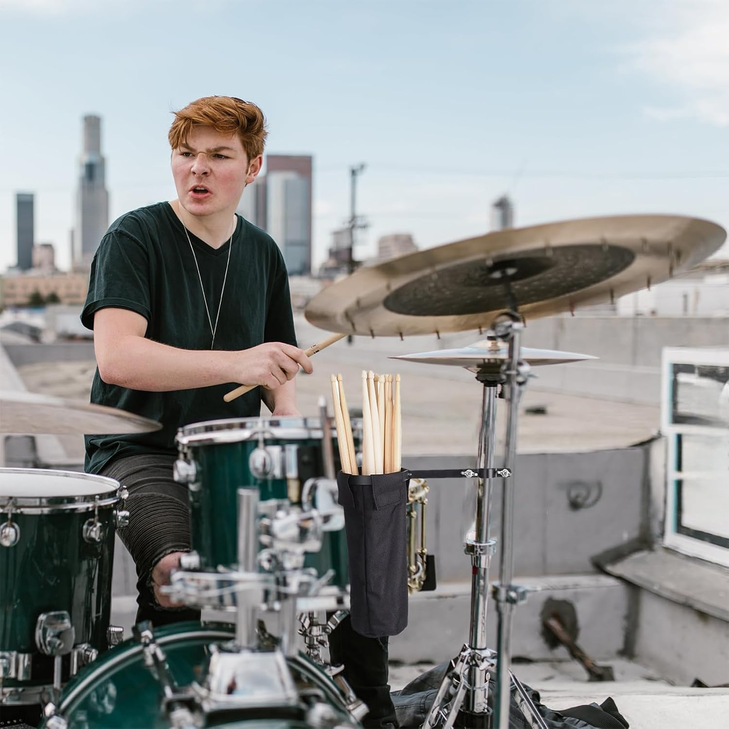 Drumstick Bag, Mallet Bags, Large Capacity Storage Pocket with Clamp-On Lockable Strap for Adults, Drumming, Field Band, Airplane Travel, Marching, Hockey 5.51X9.84 Inch