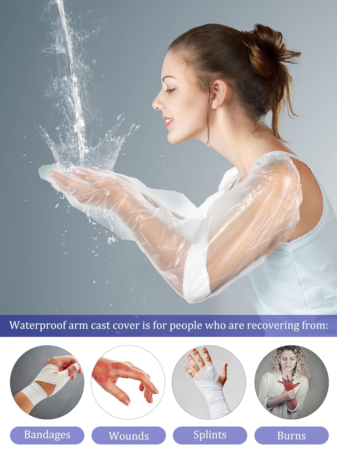 50 Pcs Waterproof Arm Cast Cover for Shower Bath, Arm Cast Sleeve Protector, Adult Long Cast Bandage Protector Bag Covers for Shower Broken Wound Arm Wrists Elbow (Full) - Fingerless image number 4