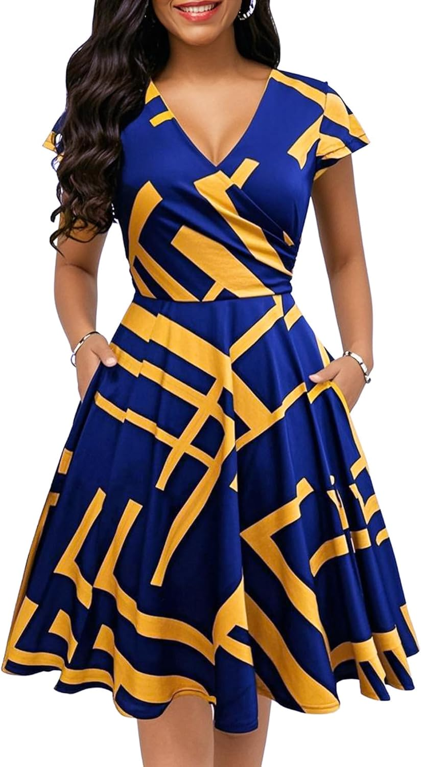 Oxiuly Women'S 2025 Chic V Neck Floral Casual Midi Dress with Pockets Maternity Clothes Nursing Dresses