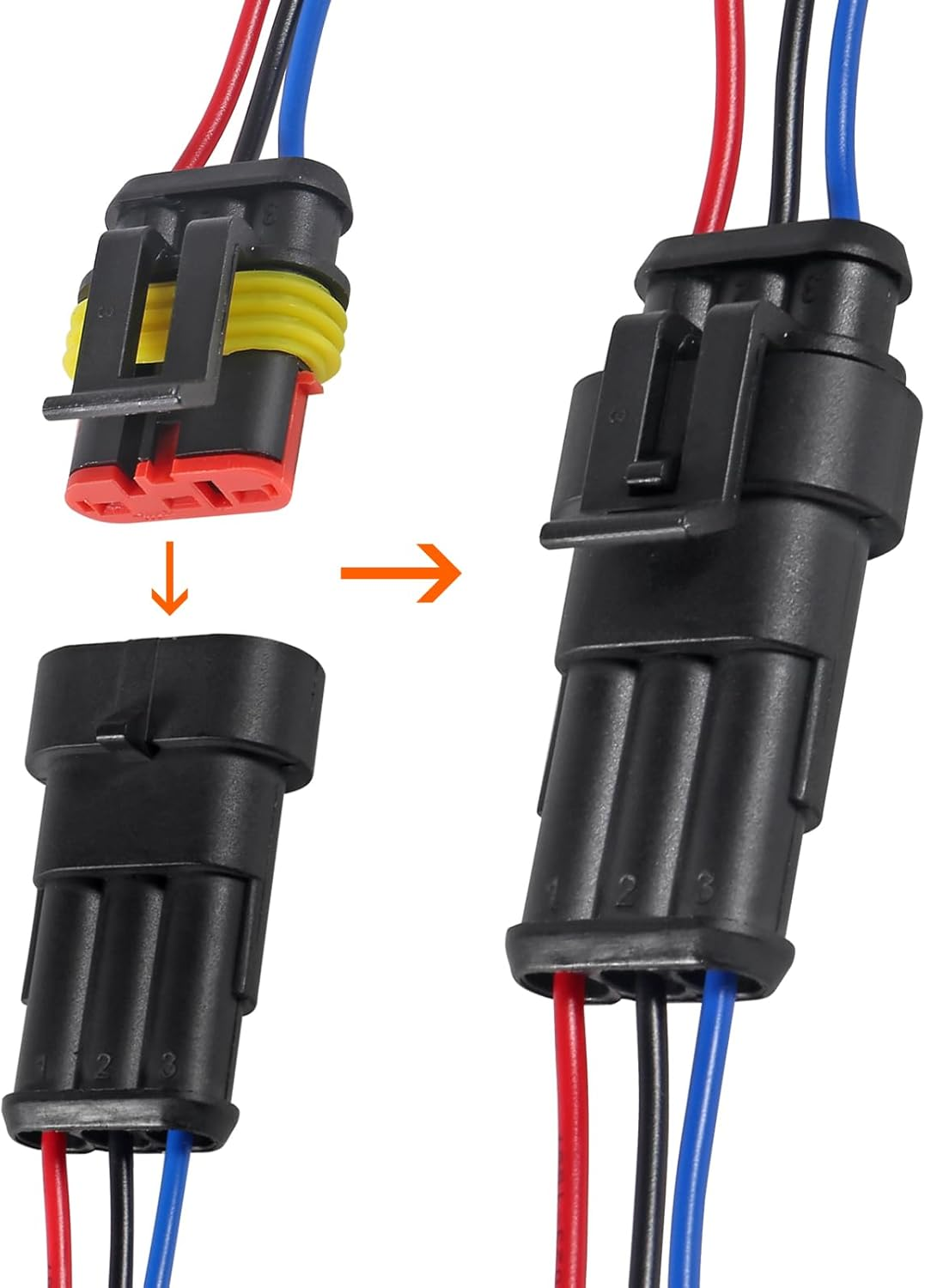 DIANN 6 Sets 3 Pin Connector Waterproof Connector Male and Female Electrical Connector 16 AWG Wire for Car Truck, Boat and Other Wire Connection