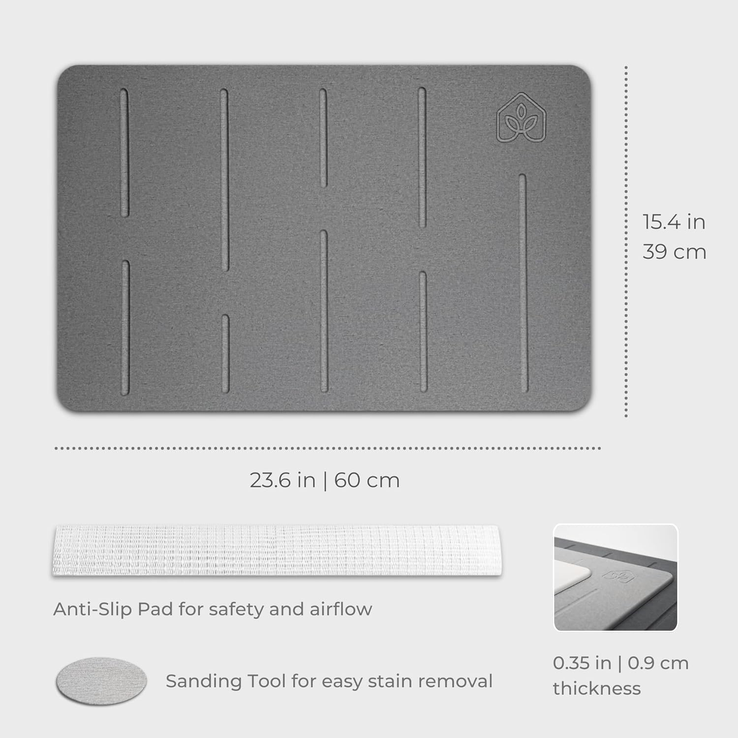 Natureva Home - Stone Bath Mat | Super Absorbent, Quick Dry, Non Slip | Modern Diatomite Bathroom Mats | Made of Natural Diatomaceous Earth | Absorbing Water Instantly I Design Rain | Colour Graphite - Flow - Graphite image number 7