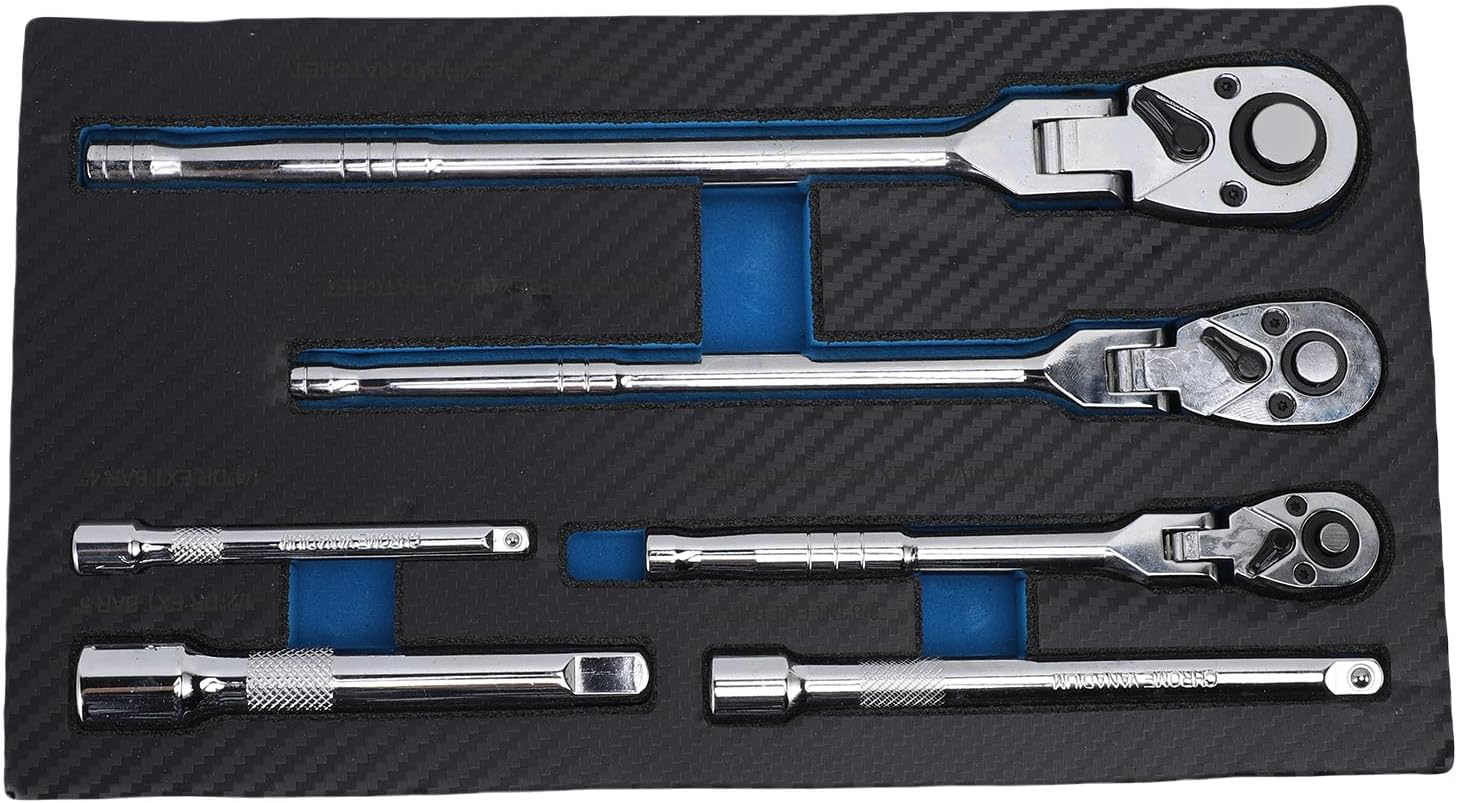 Jiawu 6-Piece Flex Head Ratchet Set, 1/4", 3/8", 1/2" Drive, Swivel Head Ratchet Wrench with Extension Bar, 72 Tooth, 180&deg; Adjustable, Quick-Release, Flexible Ratchet Handle image number 2