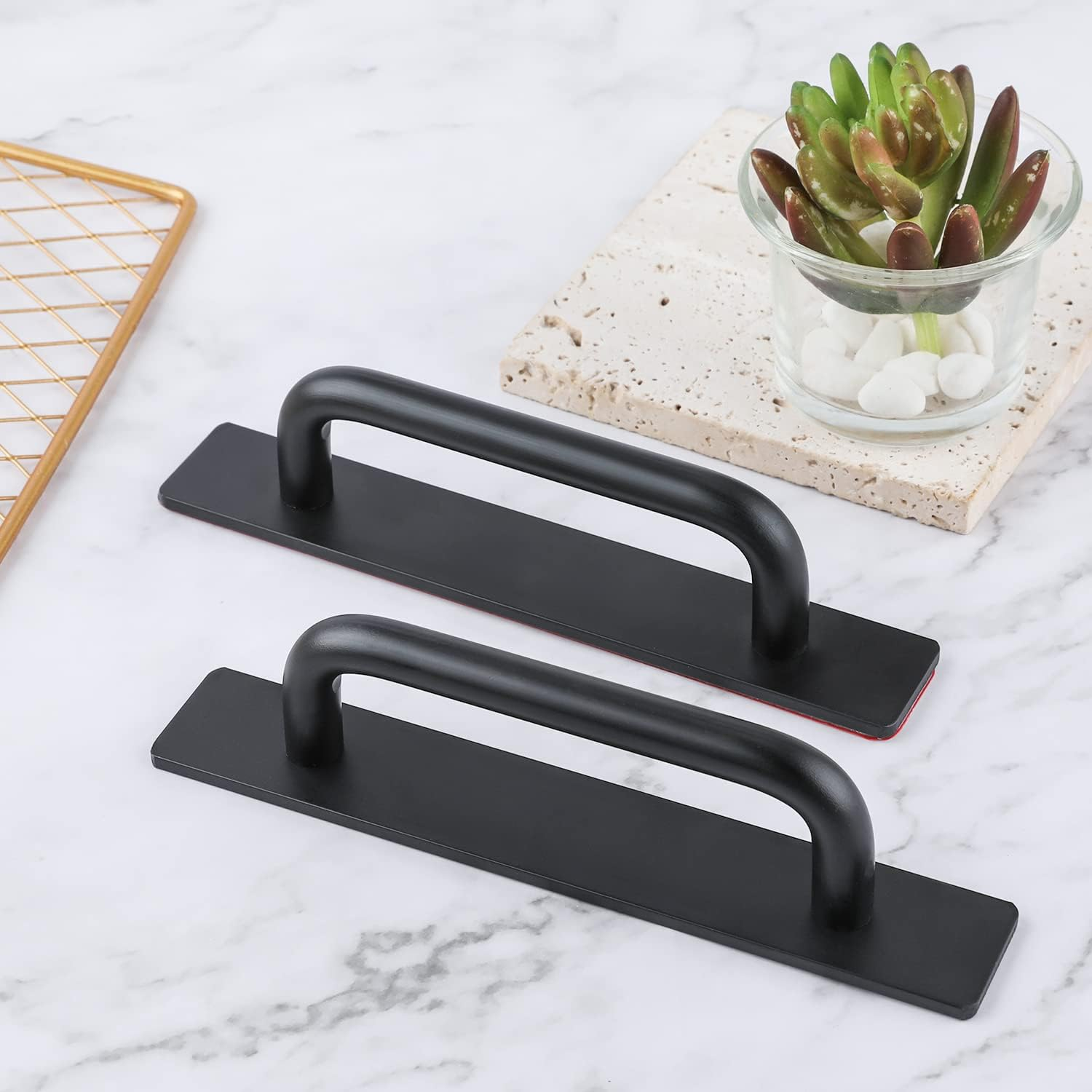 SAVITA 148Mm Self Adhesive Door Handle Pull, 2Pcs Self Stick Peel and Stick Kitchen Cabinet Handles Push Pull Handles for Kitchen Cabinet Drawer Closet Handles (Matte Black) image number 2