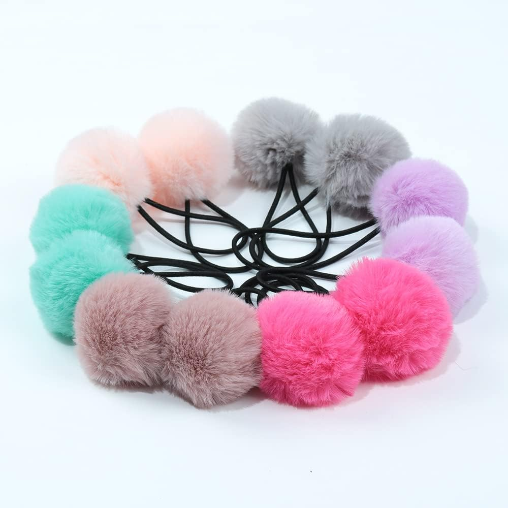 Pack of 5 Pom Pom Hair Bands for Women, Elastic Pom Ball Hair Band, Small Hair Bobbles Scrunchie with 5 Cm Pompoms, Hair Accessories for Ponytail, Thin Braids, Red image number 5