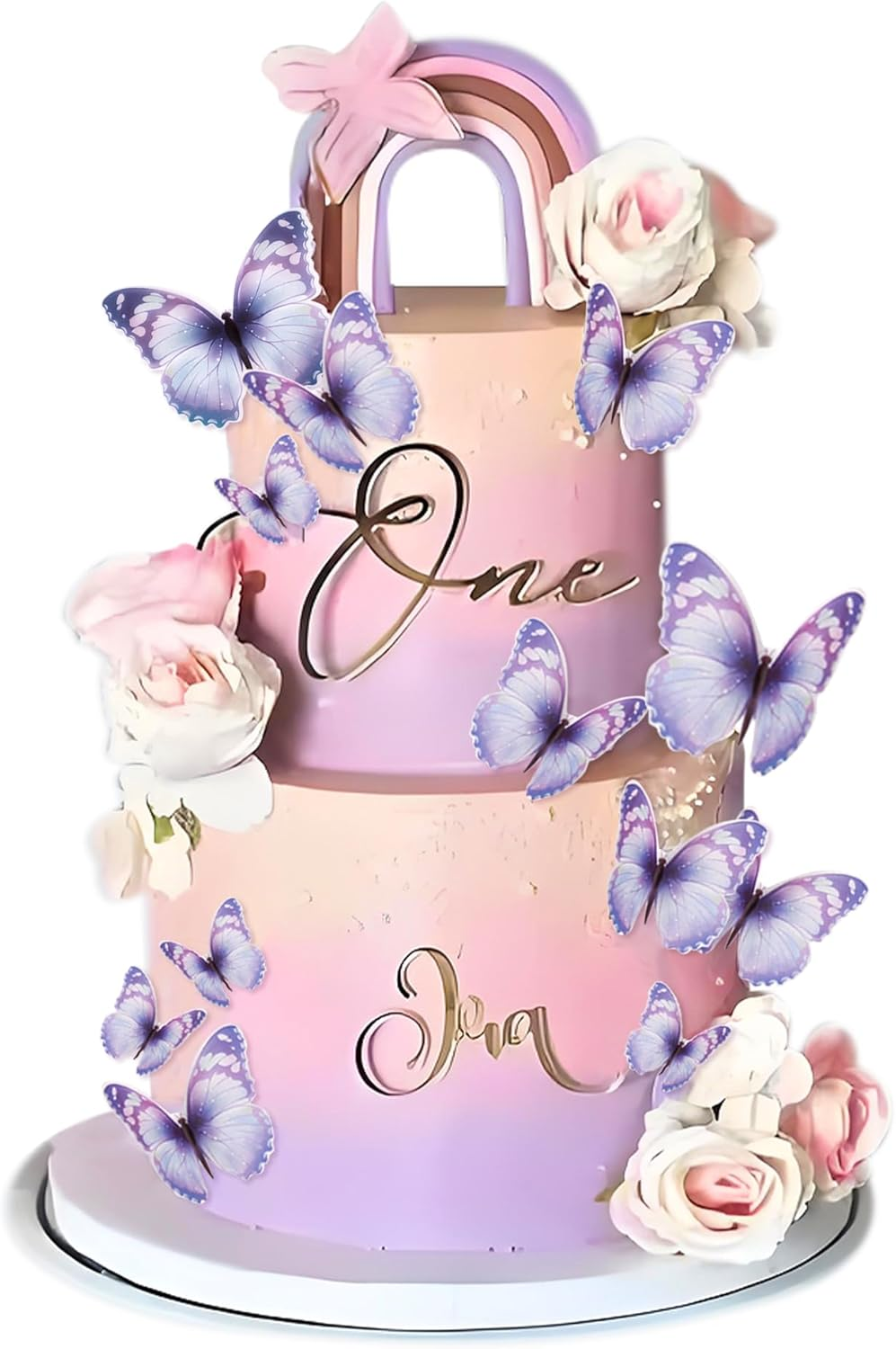 30Pcs Bule Purple Mixed Size Lively 3D Butterfly Cupcake Topper for Girls Women'S Happy Birthday Wedding Party Cake Wall Party Food Decorations