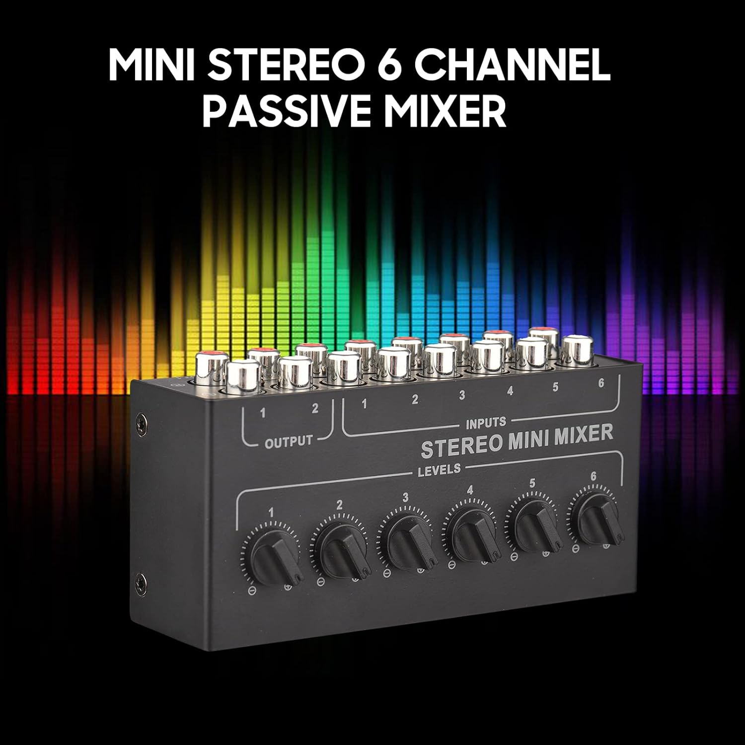 Stereo Mini Mixer, Mini Stereo 6 Channel Passive Mixer RCA Portable Audio Mixer 6 in 2 Out Stereo Distributor Volume Control No Battery Required image number 3
