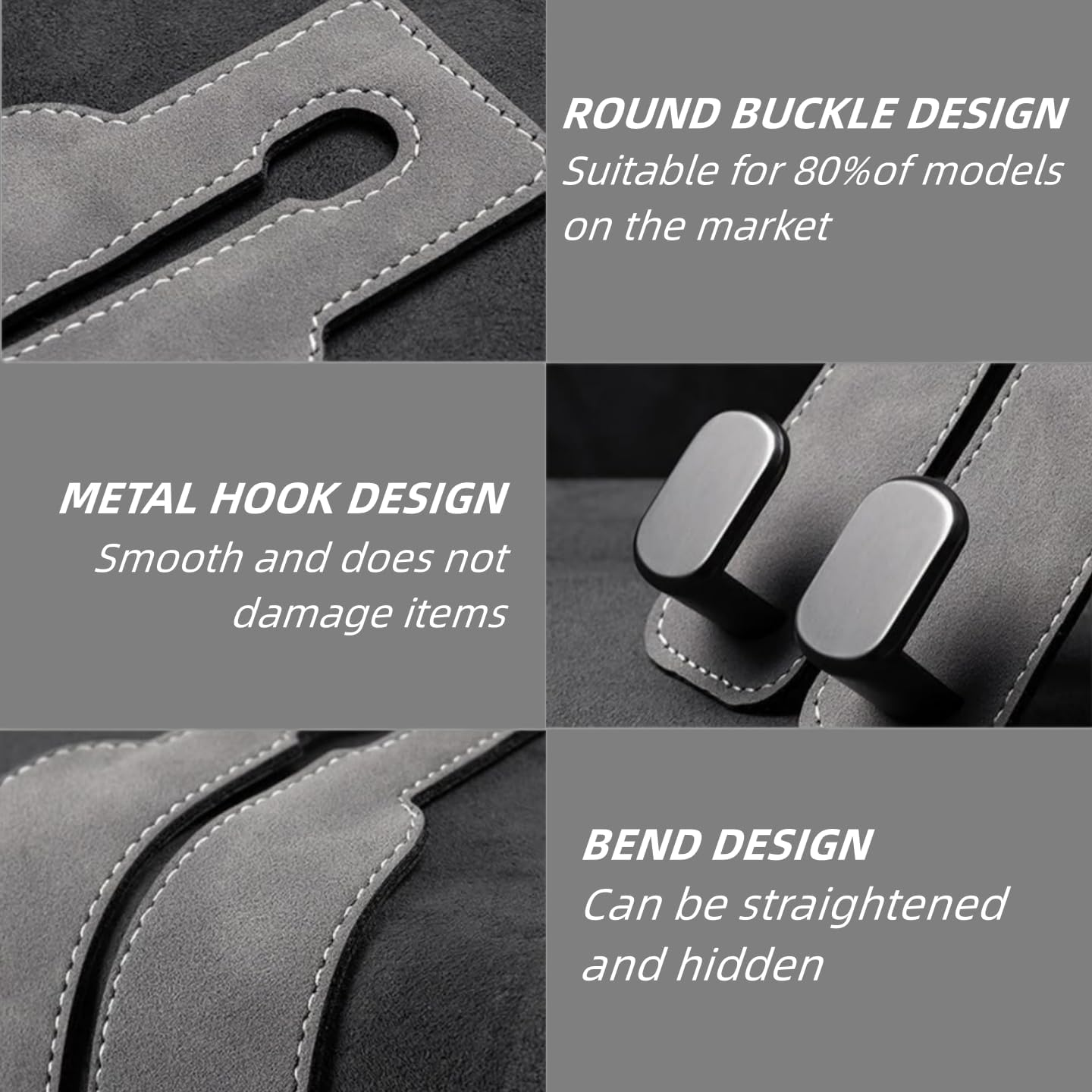 Car Seat Back Double Hook - Suede Hook, Upgraded 2 in 1 Purse Hook, Universal Hidden Multifunctional Headrest Hooks for Car, Home (Brown, 2Pcs) - Brown image number 6