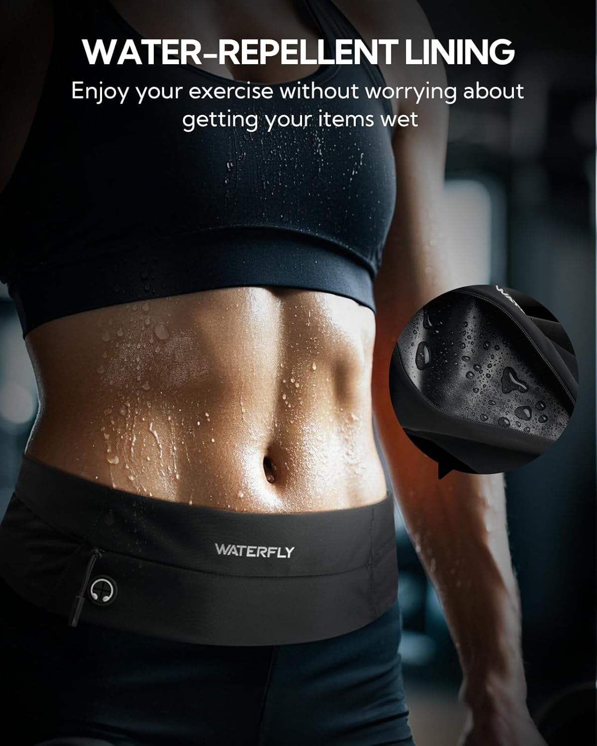WATERFLY Running Belt Fanny Pack: Slim Waist Bag for Men Women, Workout Fitness Phone Holder for Exercise Marathon Jogging - Black image number 5