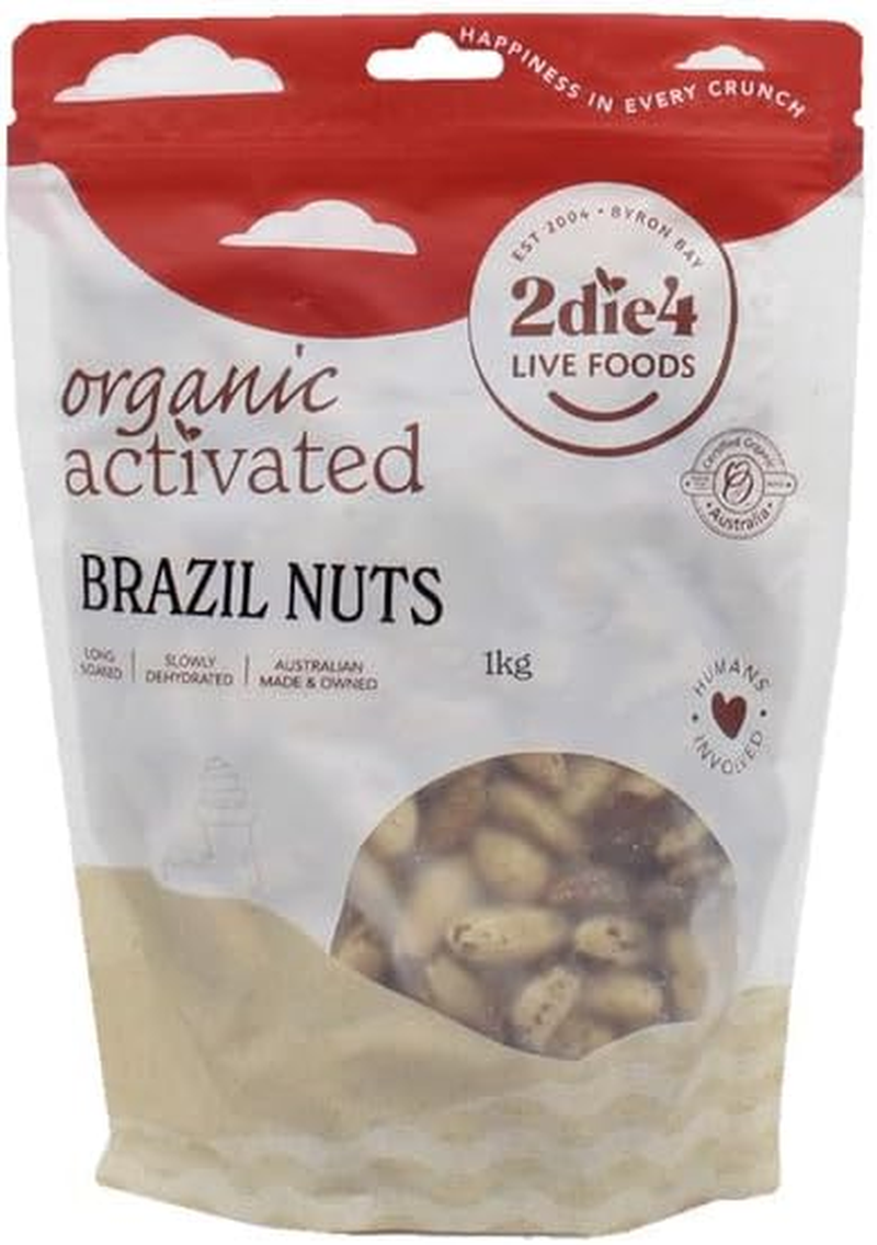 2 Die 4 Live Foods, Activated Organic Brazil Nuts 1Kilograms - Long Soaked and Slowly Dehydrated, Packed with Nutrients! Add Crunch Throughout Your Day the Activated Nut Way!