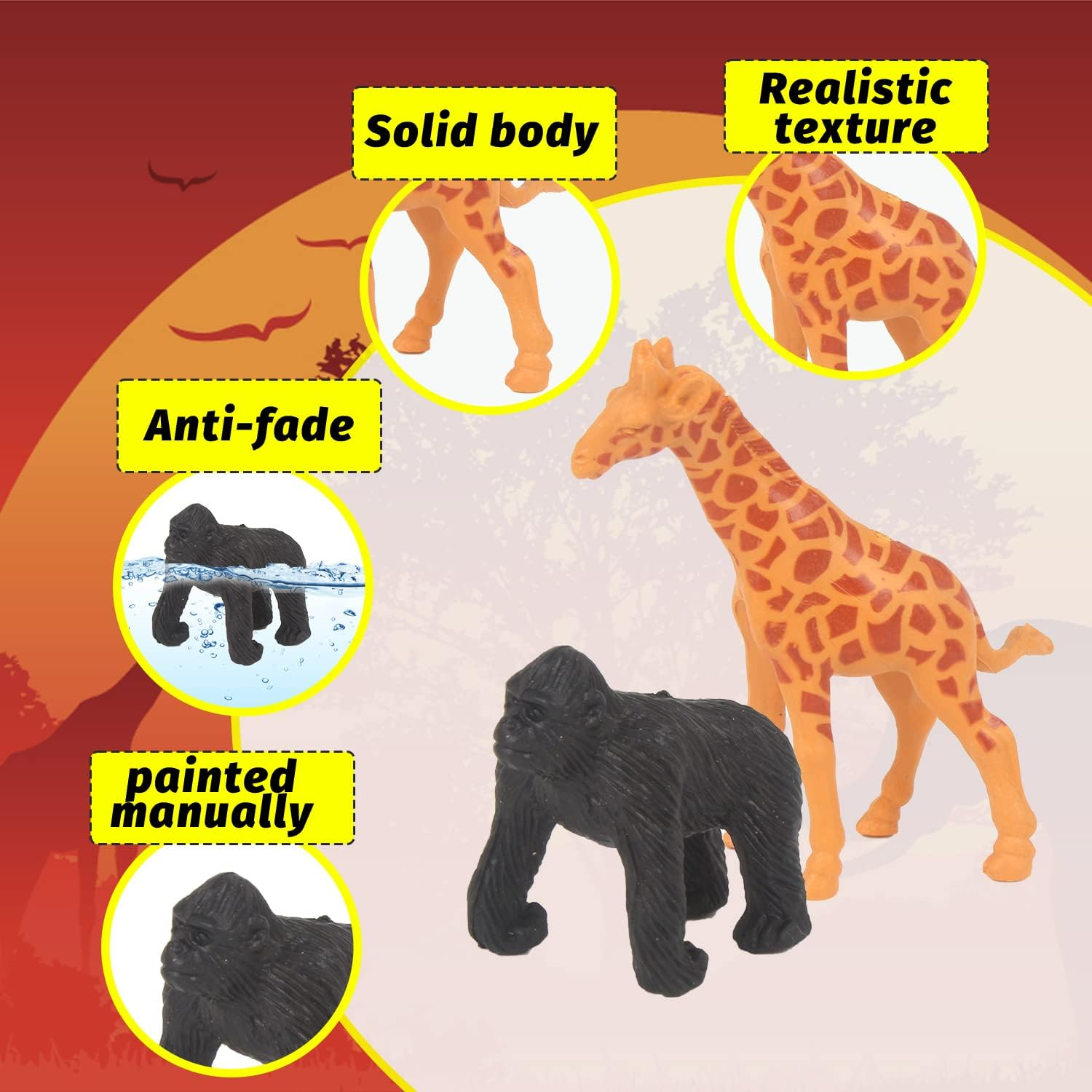 LOMIMOS 53Pcs Mini Jungle Animal Figures Toy,Assorted Miniature Realistic Animal Figurines Model Cake Topper Decoration for Children Kid Birthday Christmas Educational Learning Party