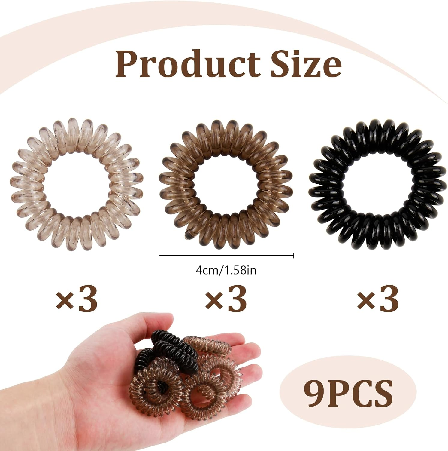 9 Pcs Spiral Hair Ties for Women, Gradient Colors Waterproof Plastic Hair Bands No Damage, Invisible Bobble Suitable for Home Travel Work Swimming Thick Hair Students Working Women & Housewives image number 1