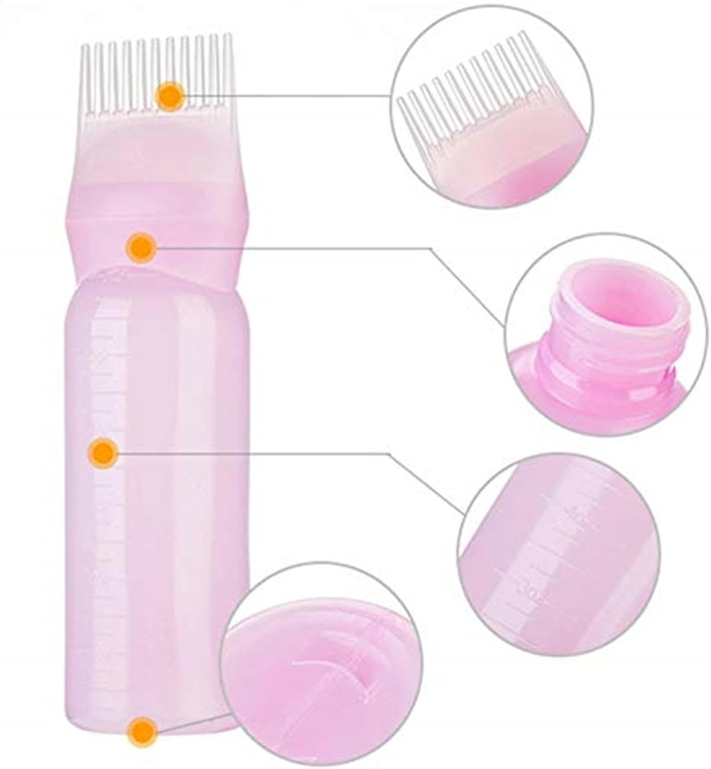Hair Oil Applicator - Oil Bottle for Hair | Root Comb Applicator Bottle | Hair Oil Applicator Bottle | Bottles Root Comb Squeeze Applicator Bottles with Dots for Hair Coloring, Dye Hair and Oiling Car - Pink image number 2