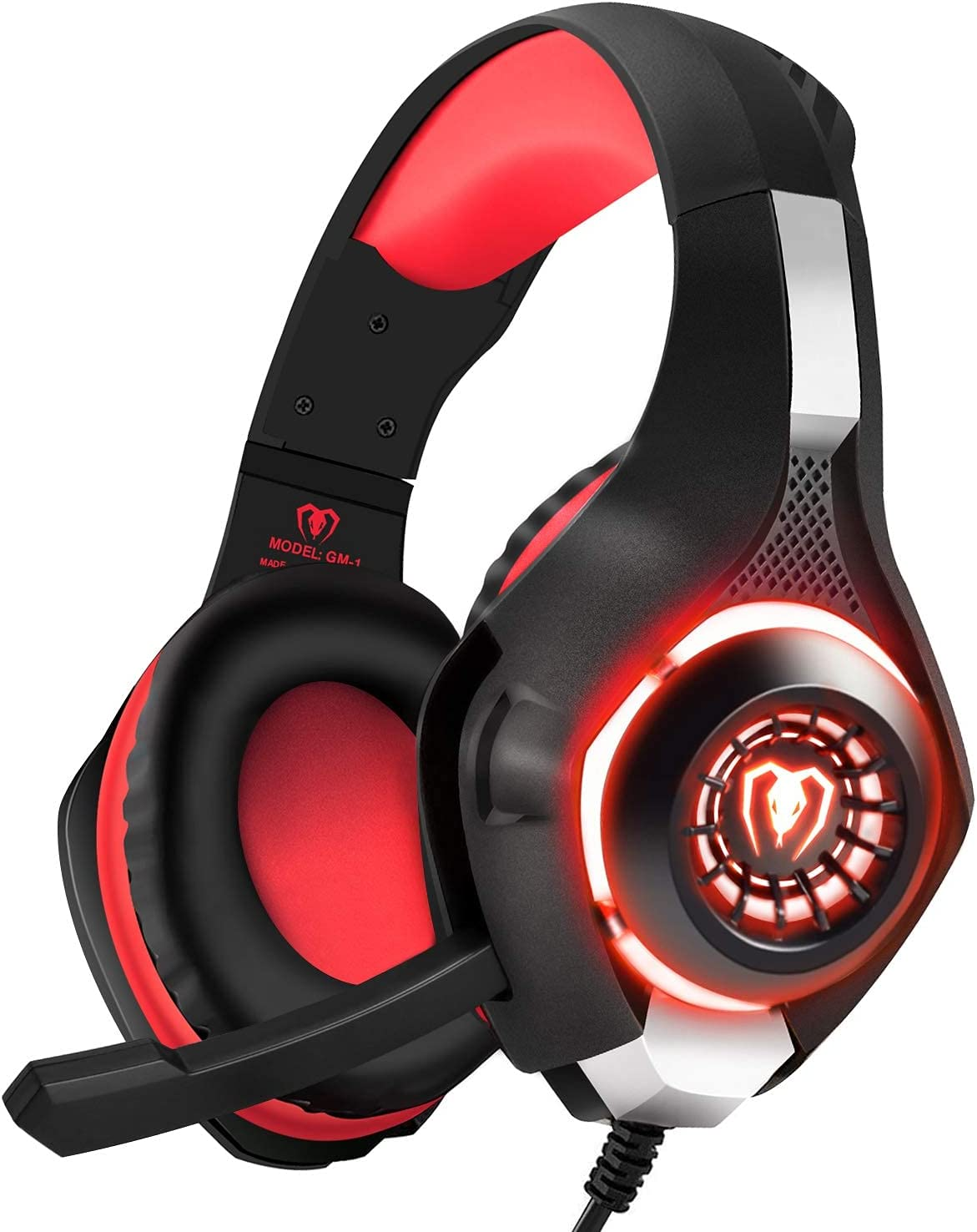 Bluefire Stereo Gaming Headset for PC, Over-Ear Gaming Headphones with Noise Canceling Microphone, Volume Control and LED Lights for PC, Laptop, Tablet(Red)