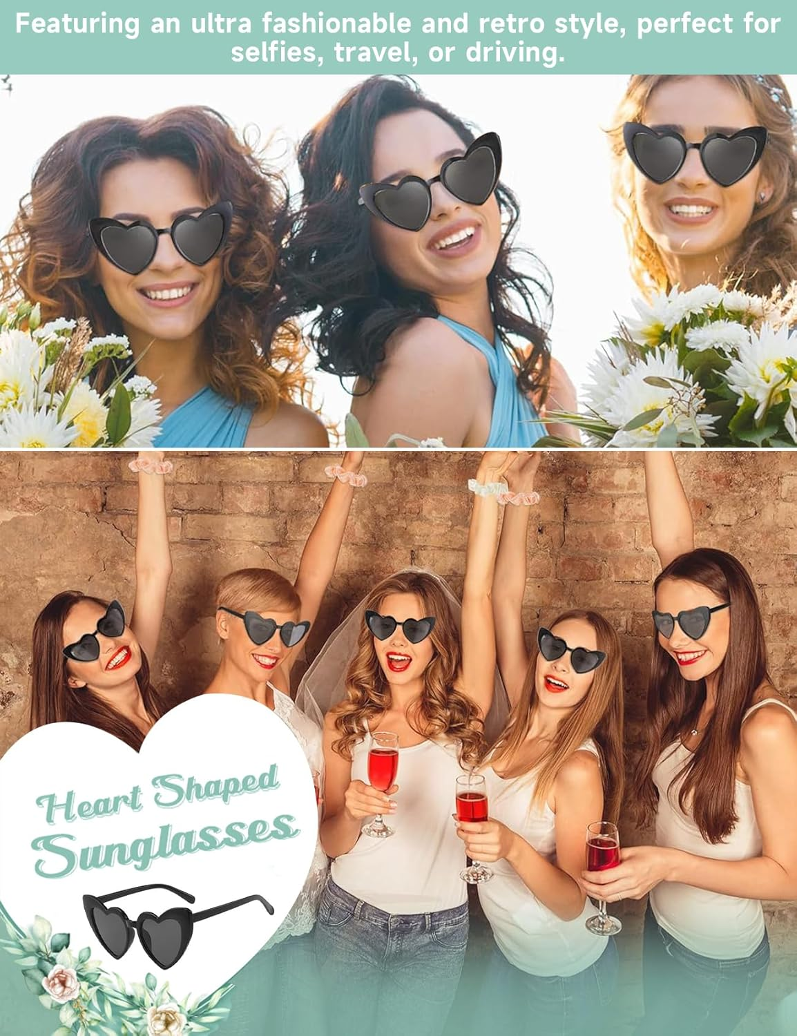 15 Pairs Heart Glasses for Women, UV 400 Protection Heart Shaped Glasses, Cute Heart Glasses Vintage Style Eyewear for Ladies, Fashion Party Decorations Supplies for Wedding Bachelorette image number 5