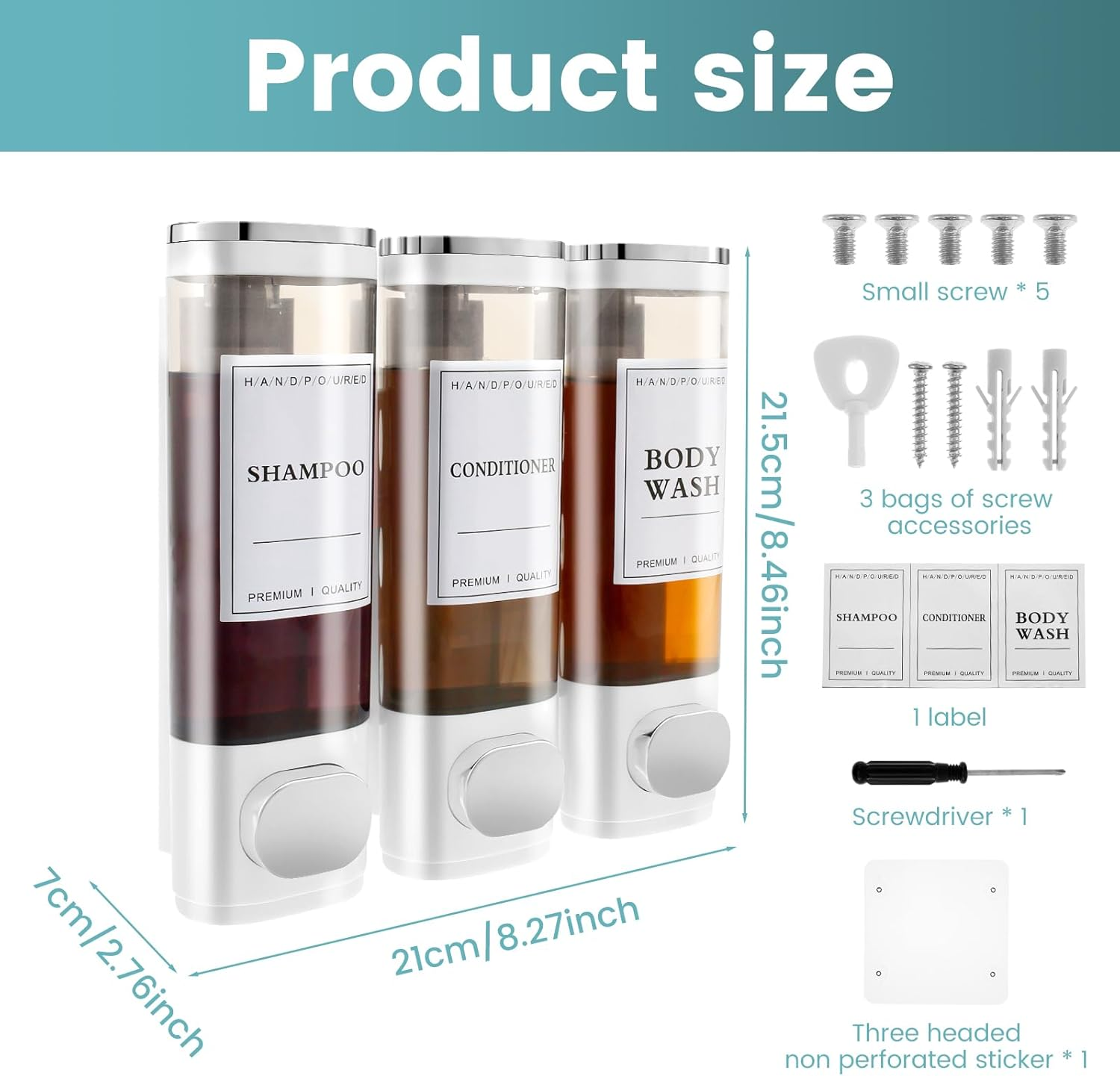 Fwqofvk 3 in 1 Shower Soap Dispenser 3 Chamber Bathroom Shower Dispensers No Drill Shampoo and Conditioner Dispenser Easy to Install Versatile Shampoo Dispenser Wall Mounted for Bathroom (White) image number 5