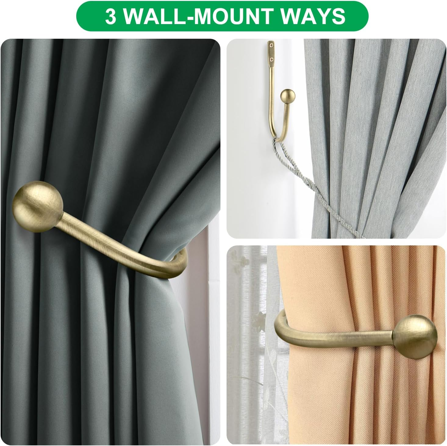 Curtain Holdbacks, 2Pcs Curtains Holder Wall Mounted Drapery Tiebacks Retro Window Hook for Home Decor, Antique Brass - 2Pcs-Silver image number 7