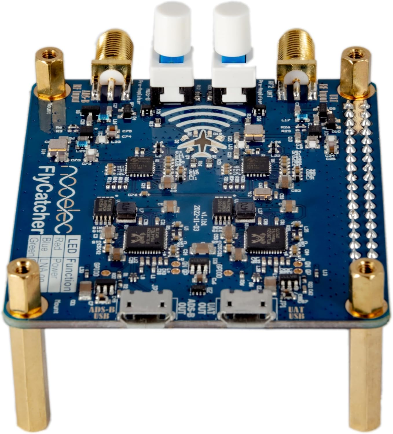 Nooelec Flycatcher - High Performance Dual-Channel RTL-SDR Raspberry Pi HAT for Flight Tracking & Aviation Monitoring. ADS-B 1090Mhz and UAT 978Mhz Software Defined Radio W/Local & Remote LNA Bypass image number 1