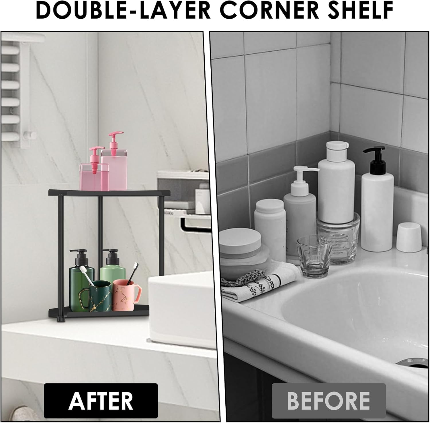 Makeup Organizer, Cosmetic Storage Display Case with 2 Layers Large Capacity Display Case for Vanity Cosmetics Organizer Storage for Bathroom Counter Dresser Brushes Lipsticks Skin Care Beauty (Black) - Black image number 6