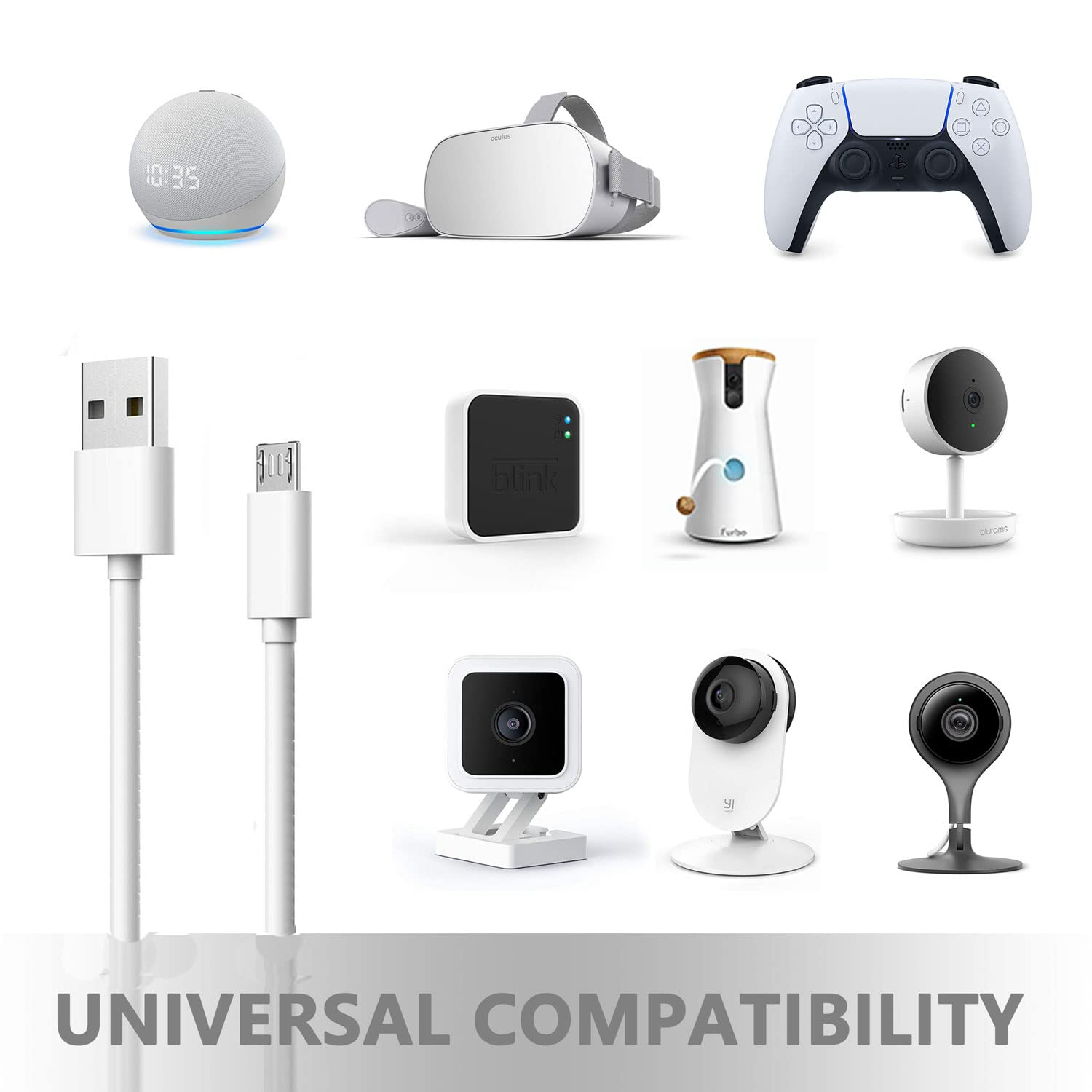 Micro USB Power Cable 33Ft/10M,Micro USB Charging Power Cord for Neos Smartcam,Yi Cam,Nest Cam,Blink XT Camera,Furbo Dog,Arlo Q,Netvue,Ps4,Xbox One Controller Other Micro Security Camera Devices