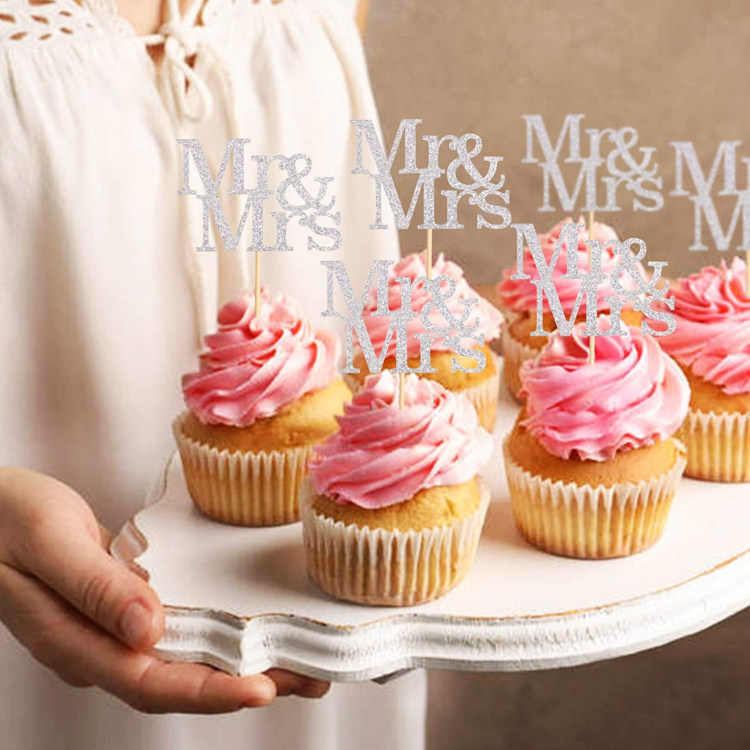 48PCS Sliver Mr & Mrs Cupcake Toppers Wedding Propose Cucpake Picks Bridal Baby Shower Party Decoration Supplies image number 2