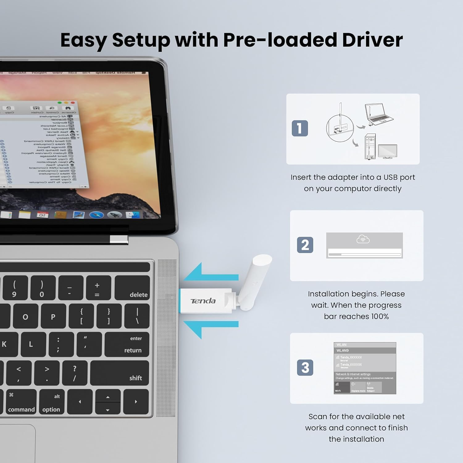 Tenda AX300 USB Wifi Adapter for Pc,2.4Ghz,Wifi 6-Single-Band USB Adapter -286Mbps, Mini USB Wifi 6 Adapter for Desktop.Pc Laptop,Wireless Wifi Adapter for Windows 11/10/7, Wifi Dongle (U2) image number 3