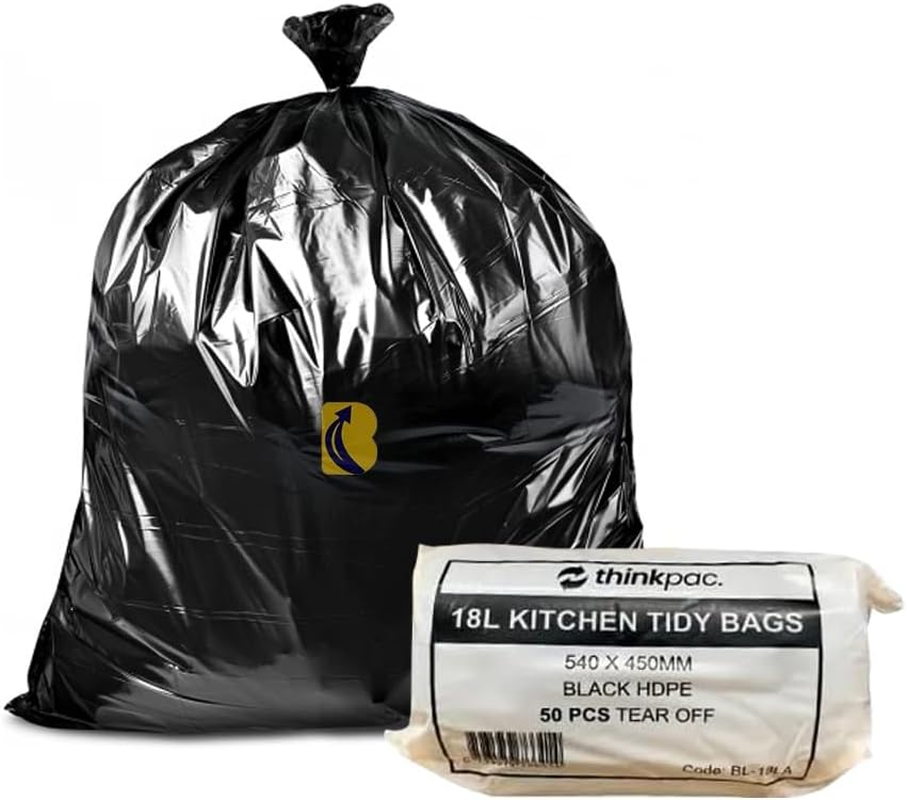 Garbage Bags 18L, 54 X 45 Cm - 1 Pack of 50Pcs Black Rubbish Bin Liners - 10 Microns Standard-Grade Thickness - Waste Bags for Kitchen, Bathrooms, Household & Cleaning image number 4