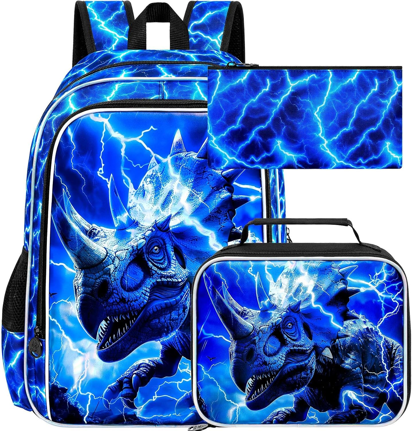 'ZLYERT 16'' Boy Backpack, 3Pcs Dinosaur Gamer Car Bookbag for Elementary Preschool Toddler, Kids Backpacks with Lunch Box'