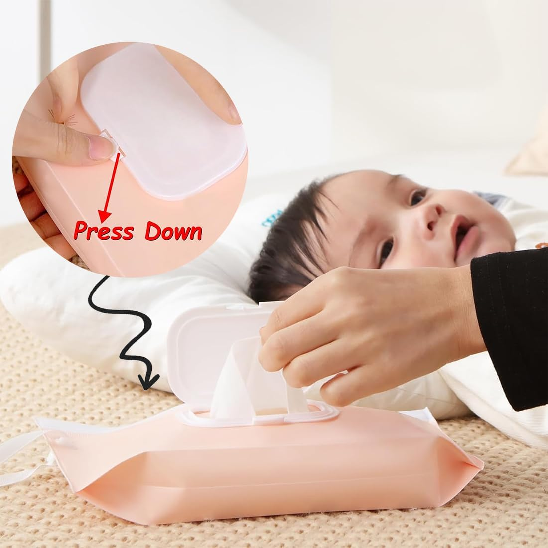 Baby Care Wipes Boxes 3 Pack Wipe Dispenser, Portable Refillable Wipe Container, Reusable Travel Wipe Dispenser, Waterproof and Dustproof (Pink, Green and Beige) image number 3