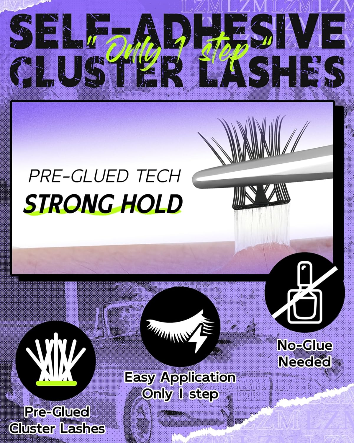 LZM Pre Glued Cluster Lashes Self Adhesive Lashes Clusters Natural with Tweezers No Glue Needed Press-On Eyelashes 8-14Mm Wispy Eyelash Extensions DIY at Home (KLSH44A) image number 1