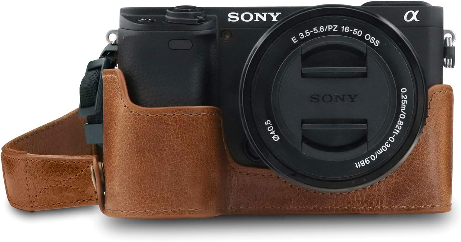 Megagear Ever Ready Genuine Leather Camera Half Case Compatible with Sony Alpha A6100, A6400