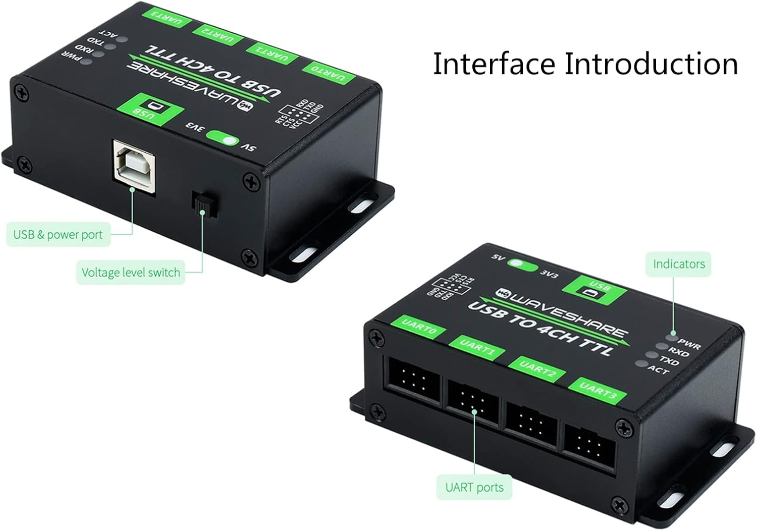Industrial USB to 4-CH TTL Converter Adapter USB to UART Support Multi Protection /Systems /Win7/8/8.1/10/11, Linux, Etc