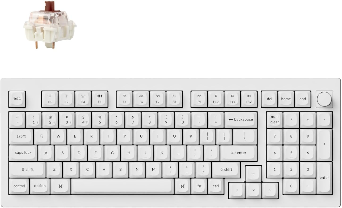 Keychron V5 Max Custom Wireless Mechanical Gaming Keyboard with Number Pad, 96% Layout QMK/VIA 2.4 Ghz/Bluetooth 5.1/Wired, RGB Hot-Swappable Gateron Jupiter Brown Switch for Mac Windows Linux - White image number 6