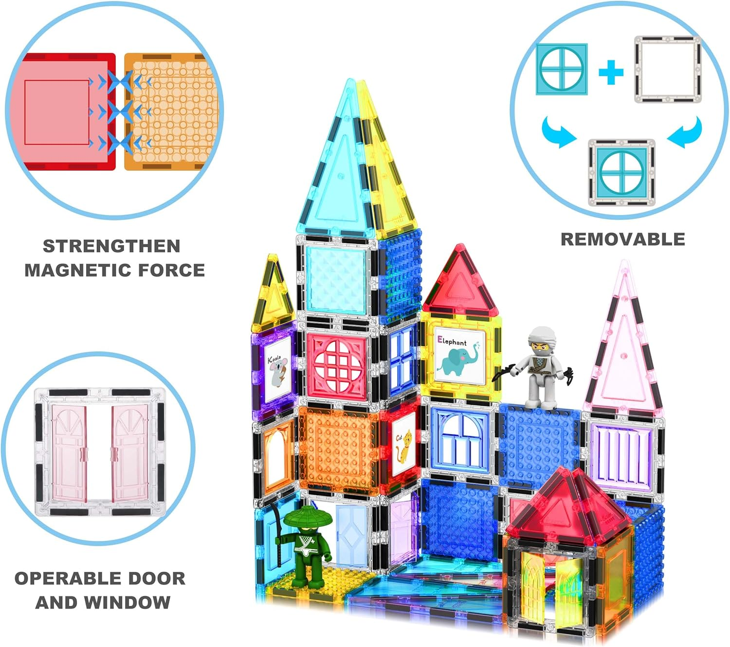 Picassotiles 100Pc Magnet Tile Construction Building Block Set with Carry Case Car Base Magnetic 8Pc Characters Whiteboard Markers Idea Book Magnetized Toy Kit Playset Kids STEM Learning Age 3+ PB01 image number 1