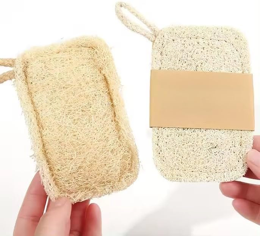 Natural Loofah Sponge 2-Pack &ndash; Small Compact Vegetable Fiber Bath Scrub & Kitchen Sponge, Gentle Exfoliating, Eco-Friendly, Biodegradable