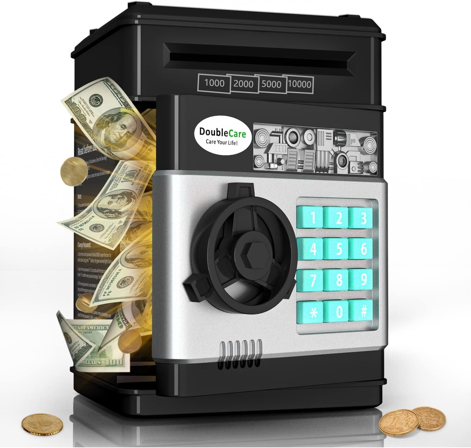 Electronic Piggy Bank for Kids, Money Bank with Password/Cute Mini ATM Piggy Bank Coin Can, Auto Scroll Cash Safe Box, Great and Practical Birthday Gifts for Boys & Girls (Black and Red)