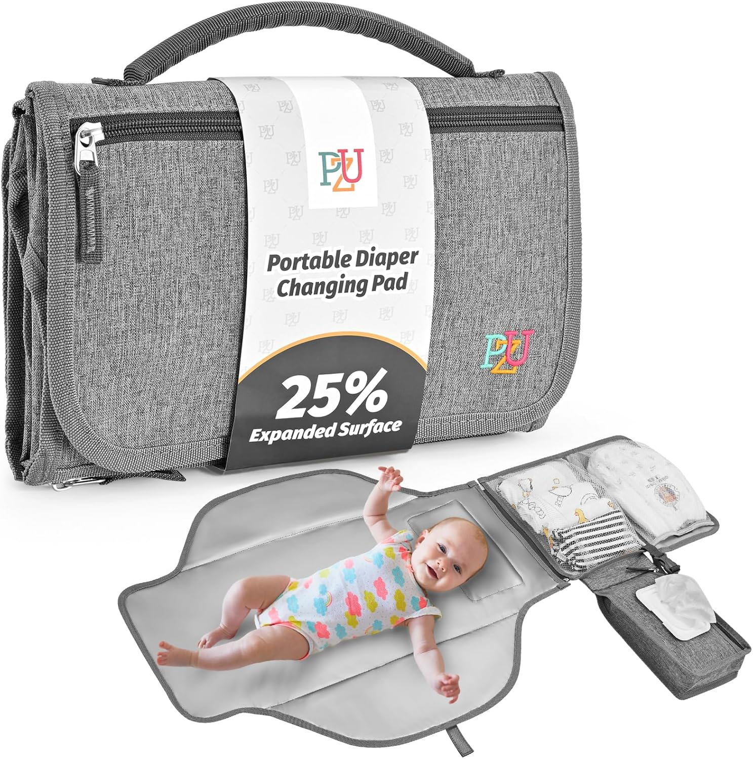 Portable Diaper Changing Pad - Changing Pad Portable with Wipes Pocket, Waterproof Diaper Changing Mat, Portable Changing Pad for Baby, Newborn Gift（Grey） image number 6