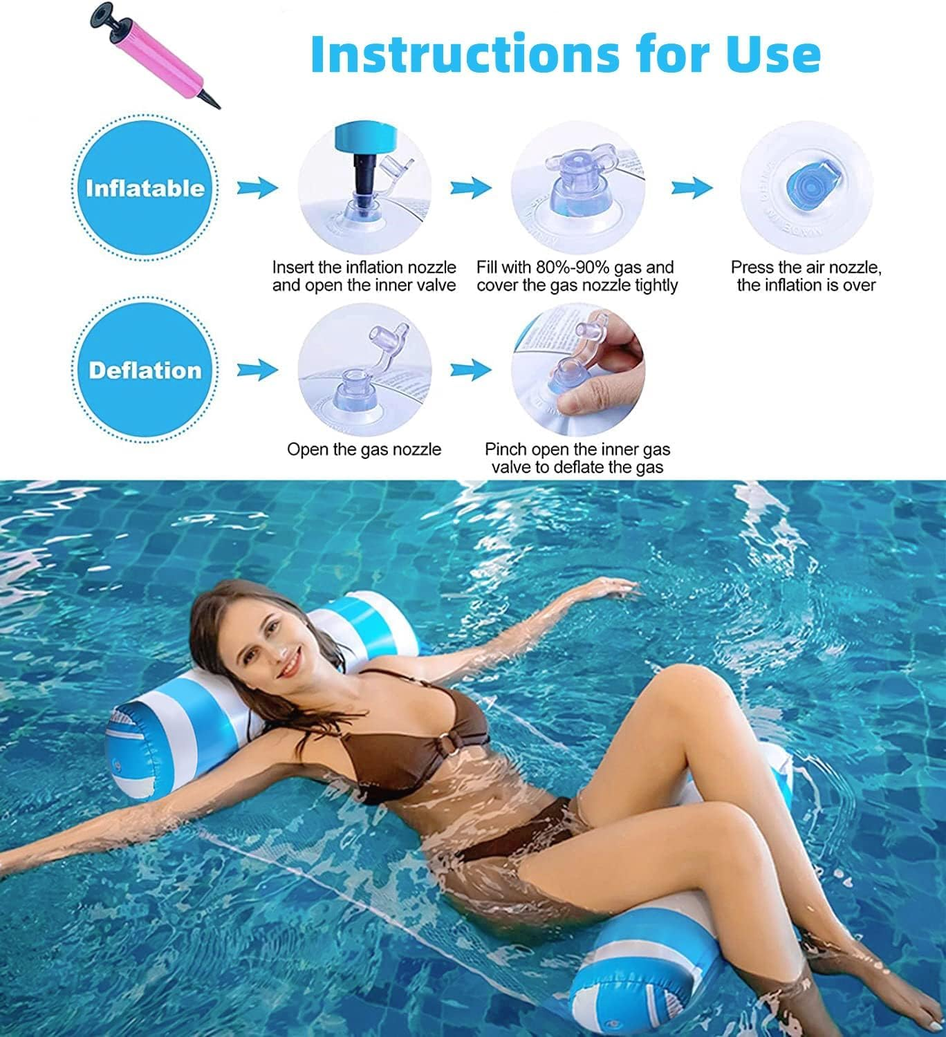 2 Pack Inflatable Pool Floats 4-In-1 Pool Hammock with Bottom Mesh 3 Tubes Inflatable Hammock for Adults,Portable Floating Chair Bed for Travel, Swimming Pool Hot Tub image number 6