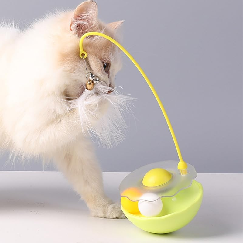 Cat Teaser Wand, a Tumbler Self-Entertaining Cat Toy, an Interactive Cat Toy with a Bouncing Ball and a Magic Wand (Green) image number 1