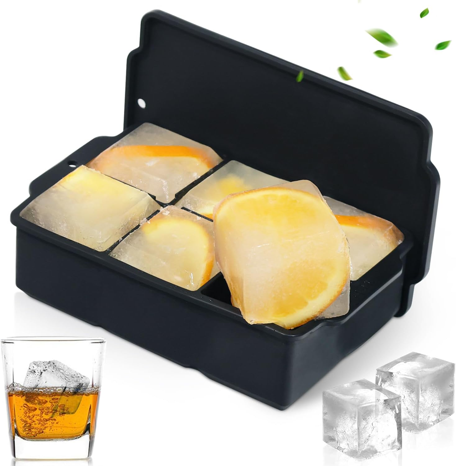 Large Ice Cube Tray with Lid - Stackable Silicone Square Ice Molds for Chilled Treats, No BPA, Ideal for Freezing Soups & Snacks (1, Grey, Square)