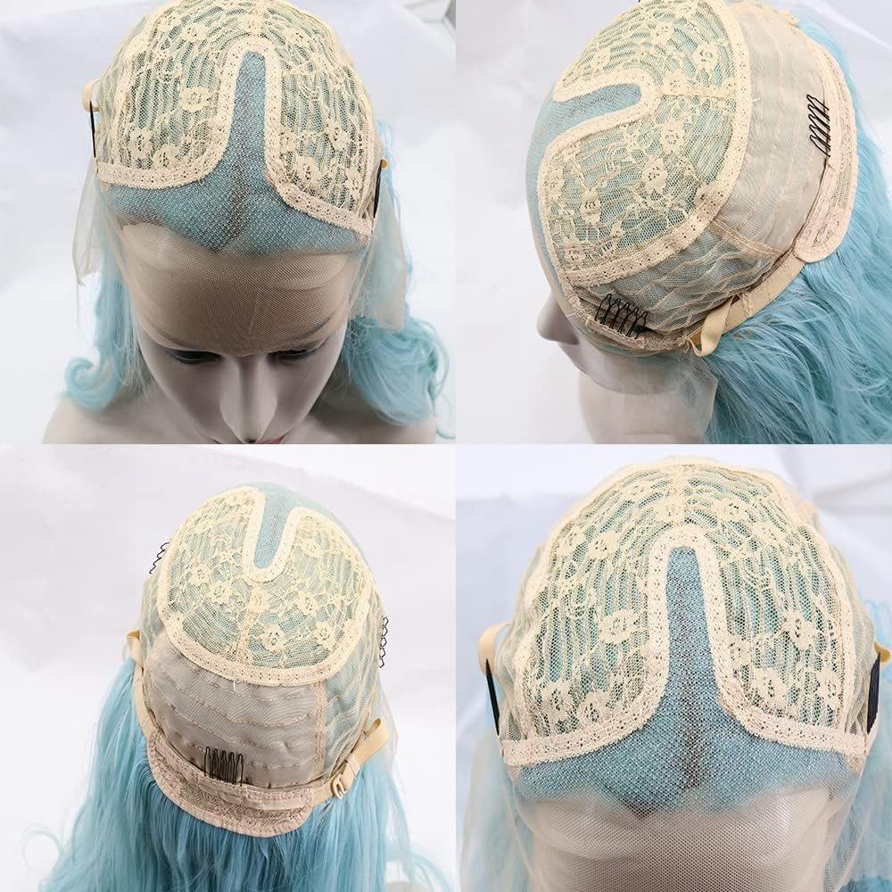 Xiweiya 60# Platinum Blonde Wig Long Body Wavy White Blonde Lace Front Wig Natural Hairline150% Density Hair -Reparement Wig Heat Resistant Fiber Half Hand Tied for Women Drag Queen 24Inch - Blue Green Yellow image number 3