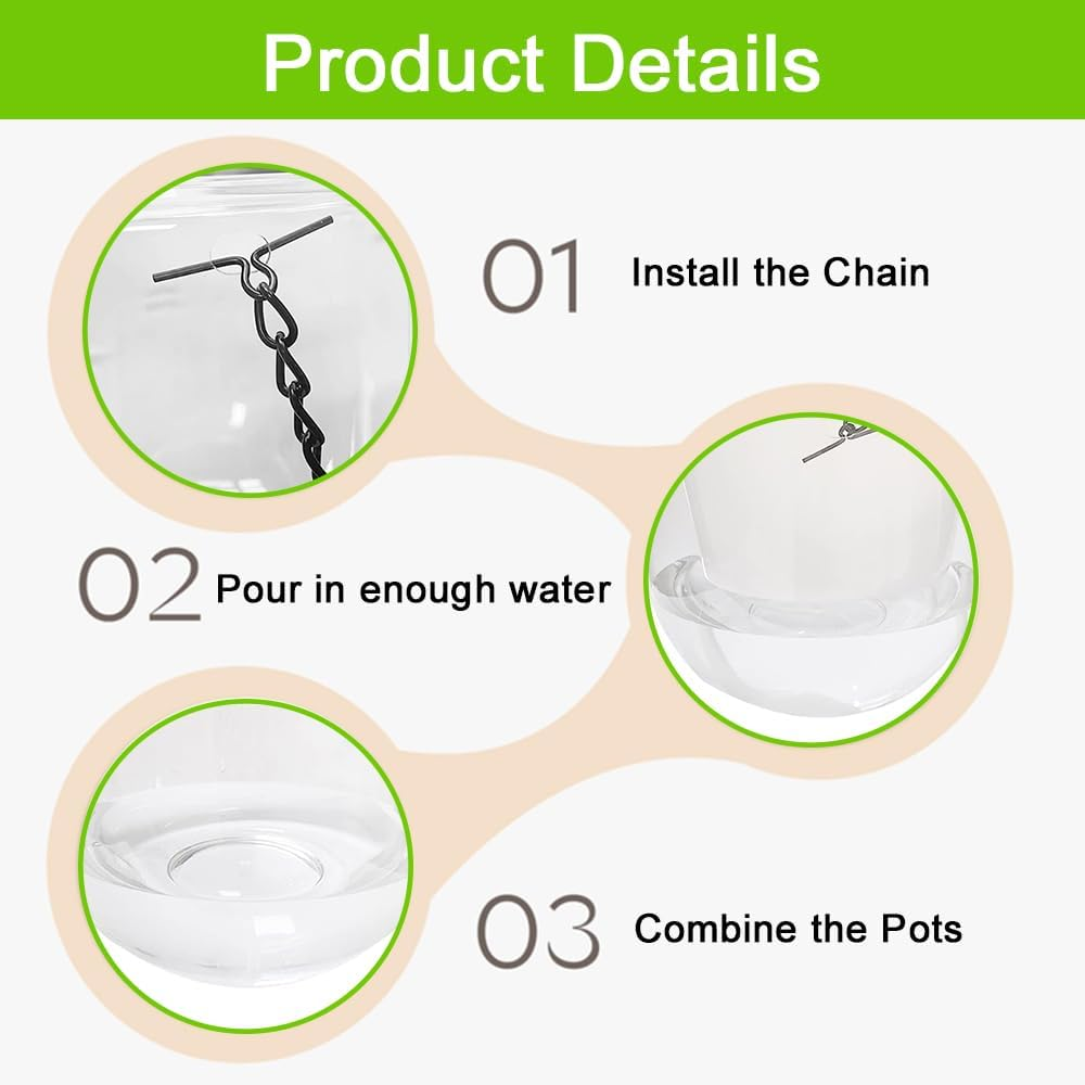 Flower Pots, Plant Self Watering Hanging Planters, 2 Pack Hanging Basket for Indoor Outdoor Plants, Home Garden, Porch, Balcony, and Patio Decor, 16.5 Cm, Emerald (Transparent) image number 6