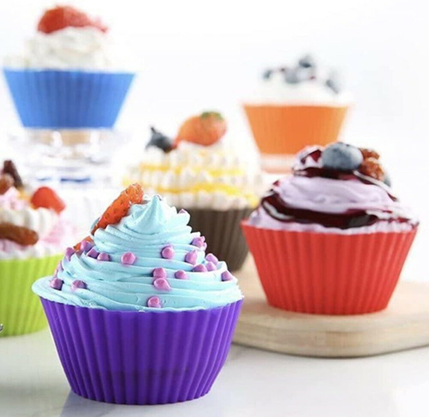 20X round Cup Cake Silicone Baking Mould Cupcake Case DIY Bake Mold Muffin Silicone Muffin Cups Cupcake Liners Rainbow Colors image number 3