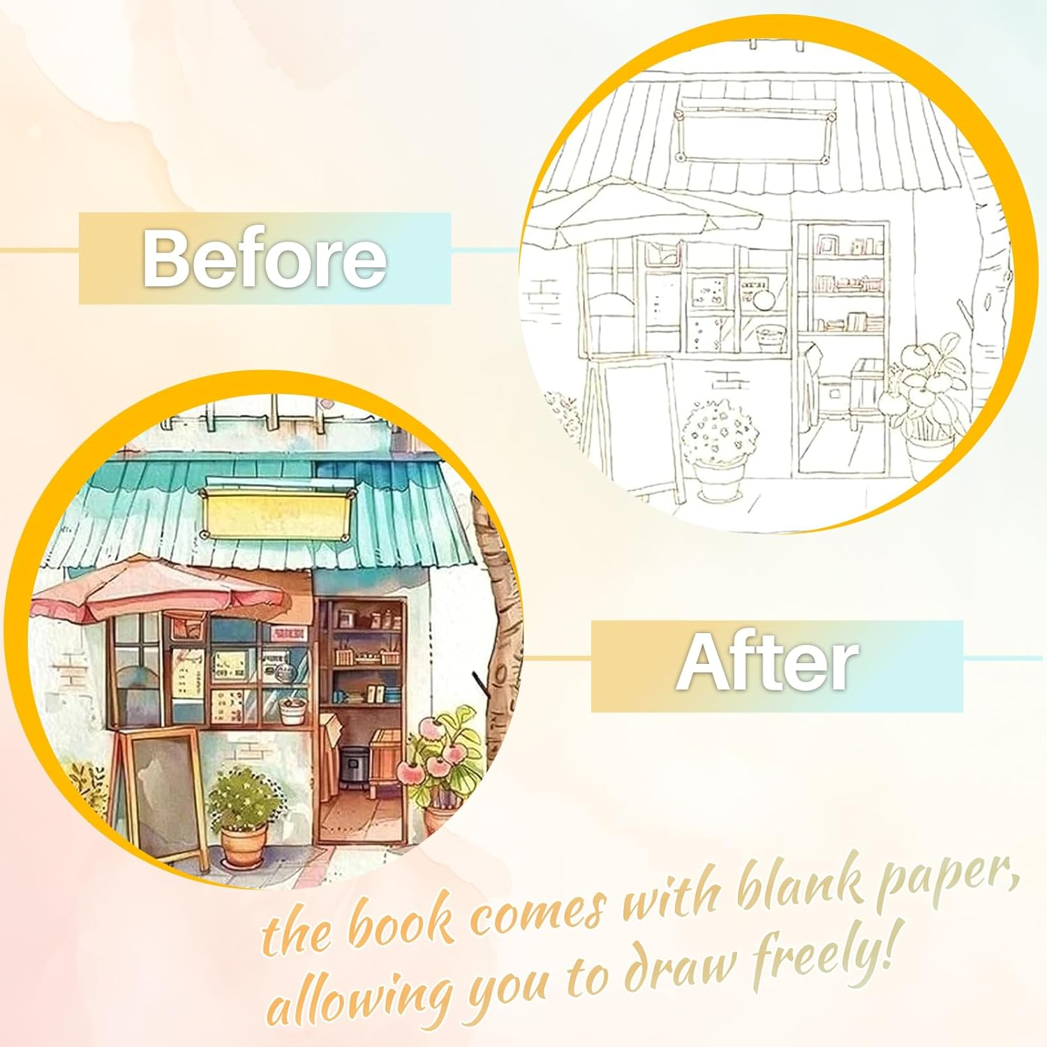 Watercolour Colouring Book with 12 Watercolours, NANASUGUR Watercolour Painting Set for Crafts & Learning, Watercolour Painting Paper for Drawing, Workbook, Colouring Pad Set with Watercolour Paper image number 2