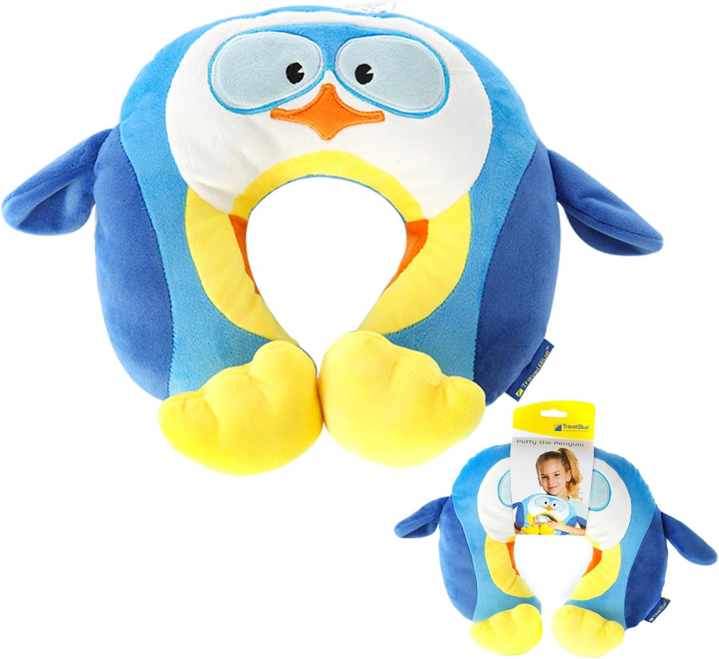 Travel Blue Puffy the Penguin Kids Travel Neck Pillow &ndash; Soft Penguin-Shaped Travel Pillow for Toddlers and Children &ndash; Comfortable Car and Plane Neck Support image number 6