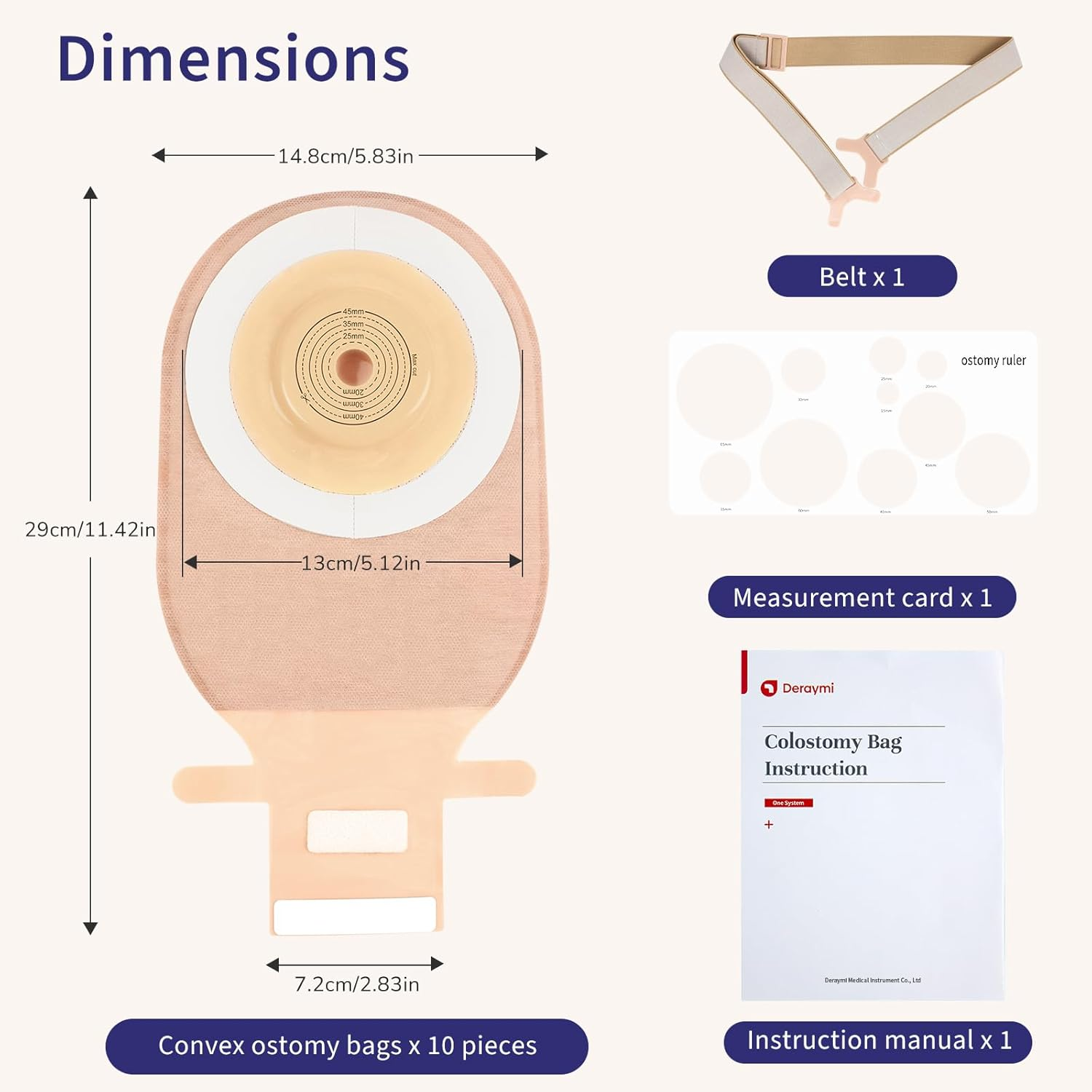 DERAYMI 10 Pack Colostomy Bags Convex with a Belt, One Piece System Ostomy Bag Drainable Pouches Ostomy Supplies Bags for Uneven Wrinkled Skin Irregular Stoma Cut-To-Fit 20-45Mm image number 1